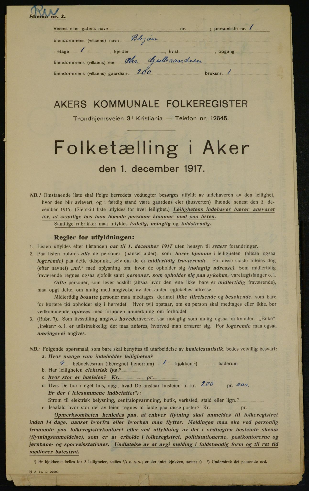 OBA, Municipal Census 1917 for Aker, 1917, p. 21638