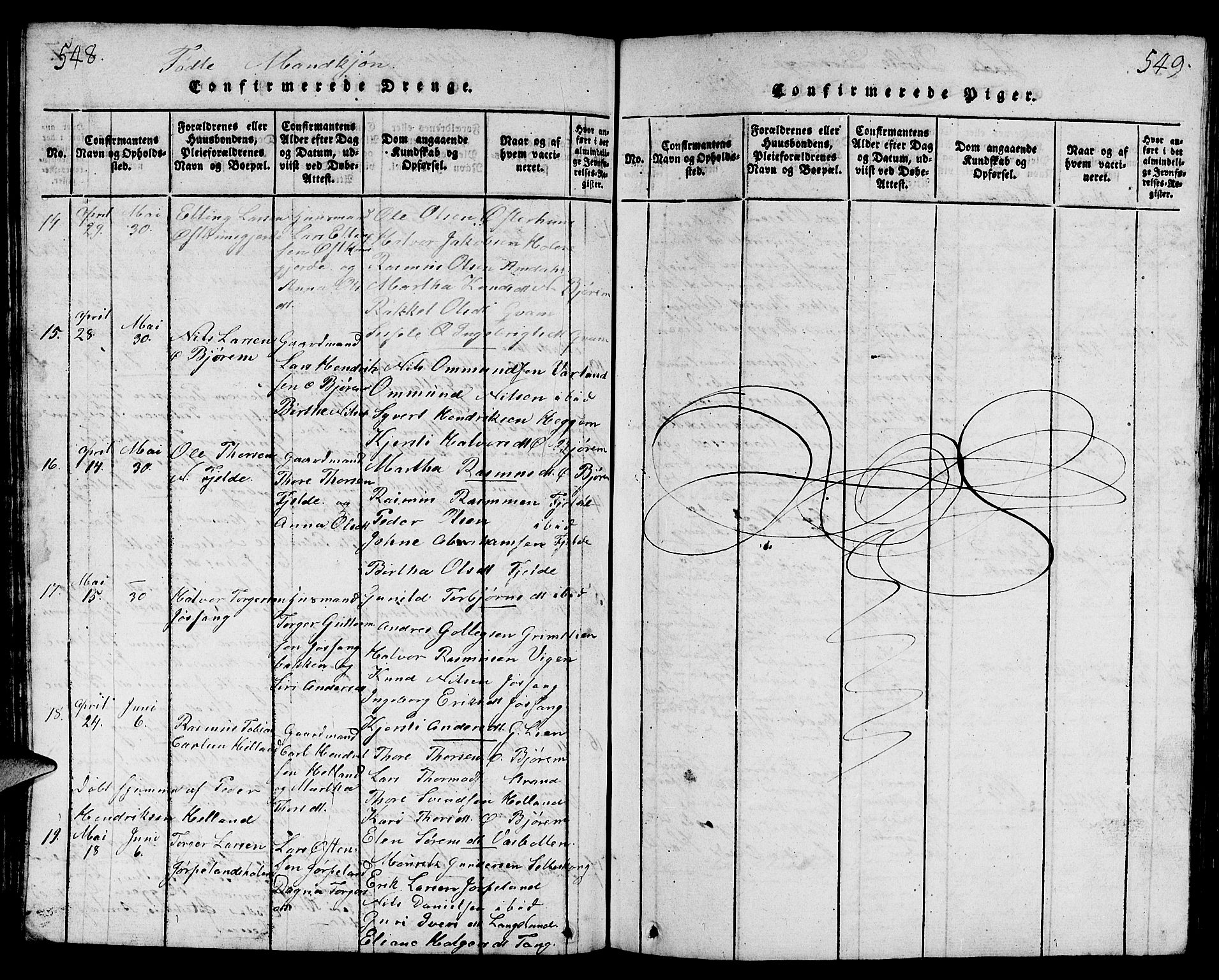 Strand sokneprestkontor, AV/SAST-A-101828/H/Ha/Hab/L0001: Parish register (copy) no. B 1, 1816-1854, p. 548-549