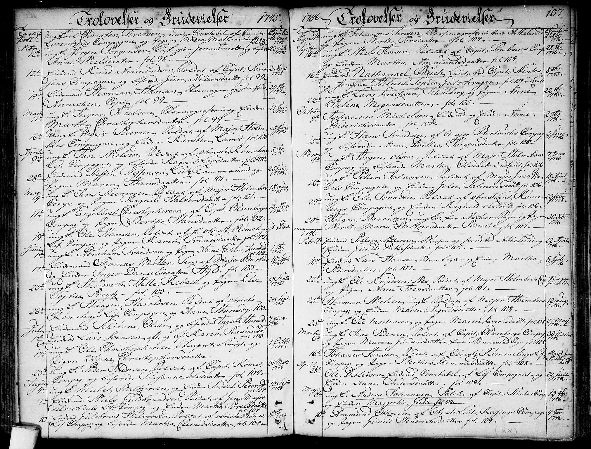 Garnisonsmenigheten Kirkebøker, SAO/A-10846/F/Fa/L0001: Parish register (official) no. 1, 1734-1756, p. 107