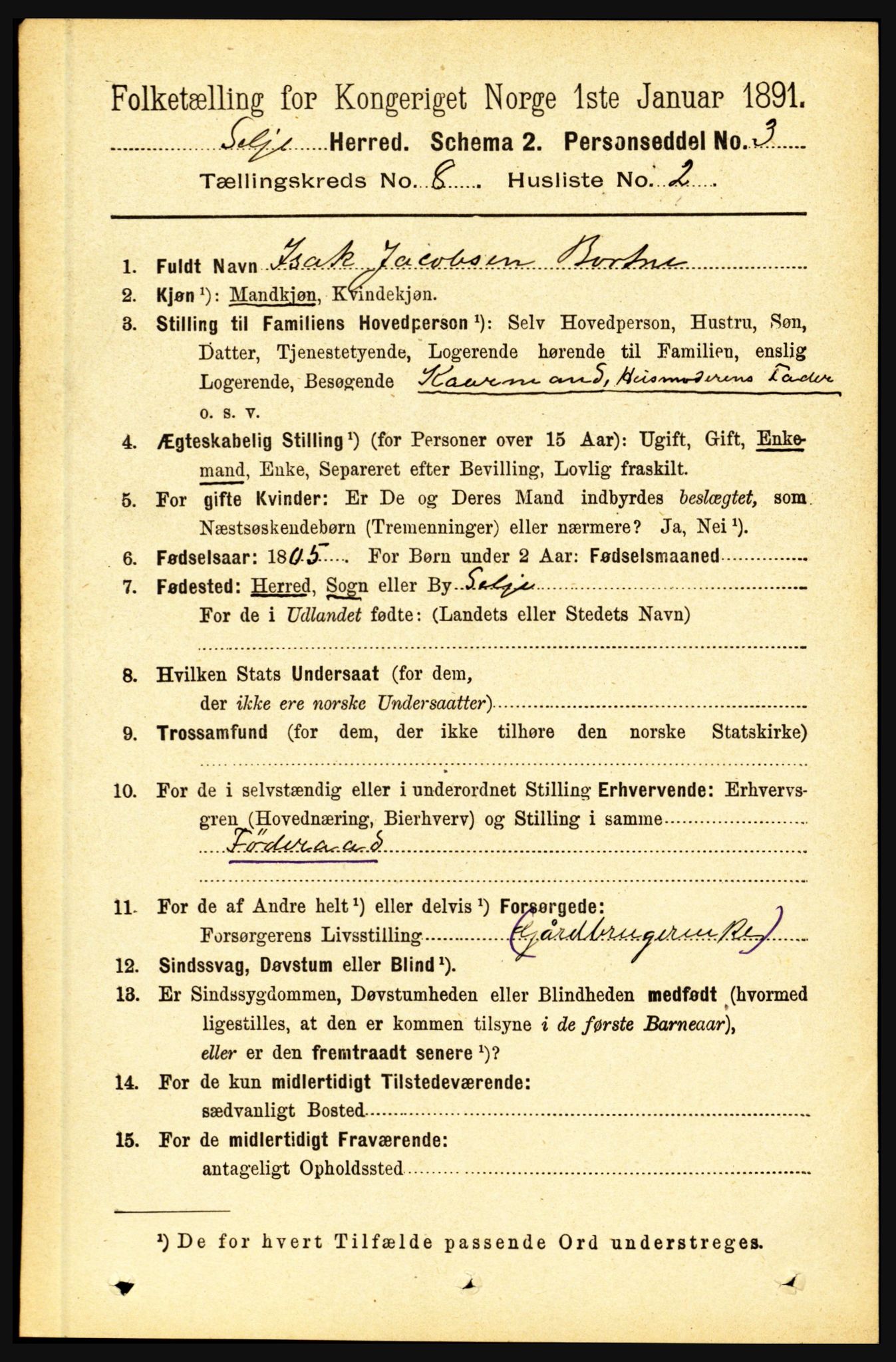 RA, 1891 census for 1441 Selje, 1891, p. 2378