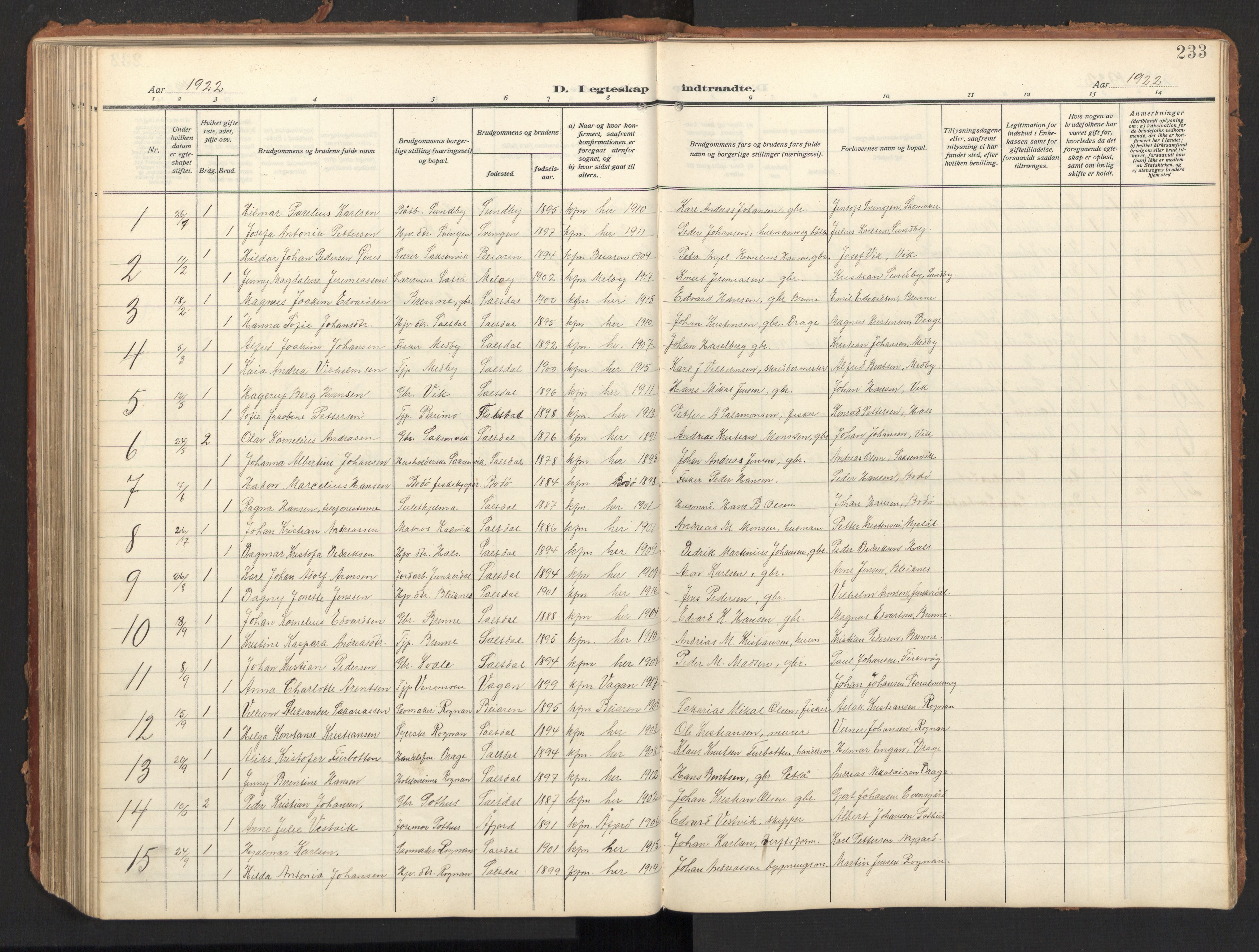 Ministerialprotokoller, klokkerbøker og fødselsregistre - Nordland, SAT/A-1459/847/L0683: Parish register (copy) no. 847C11, 1908-1929, p. 233