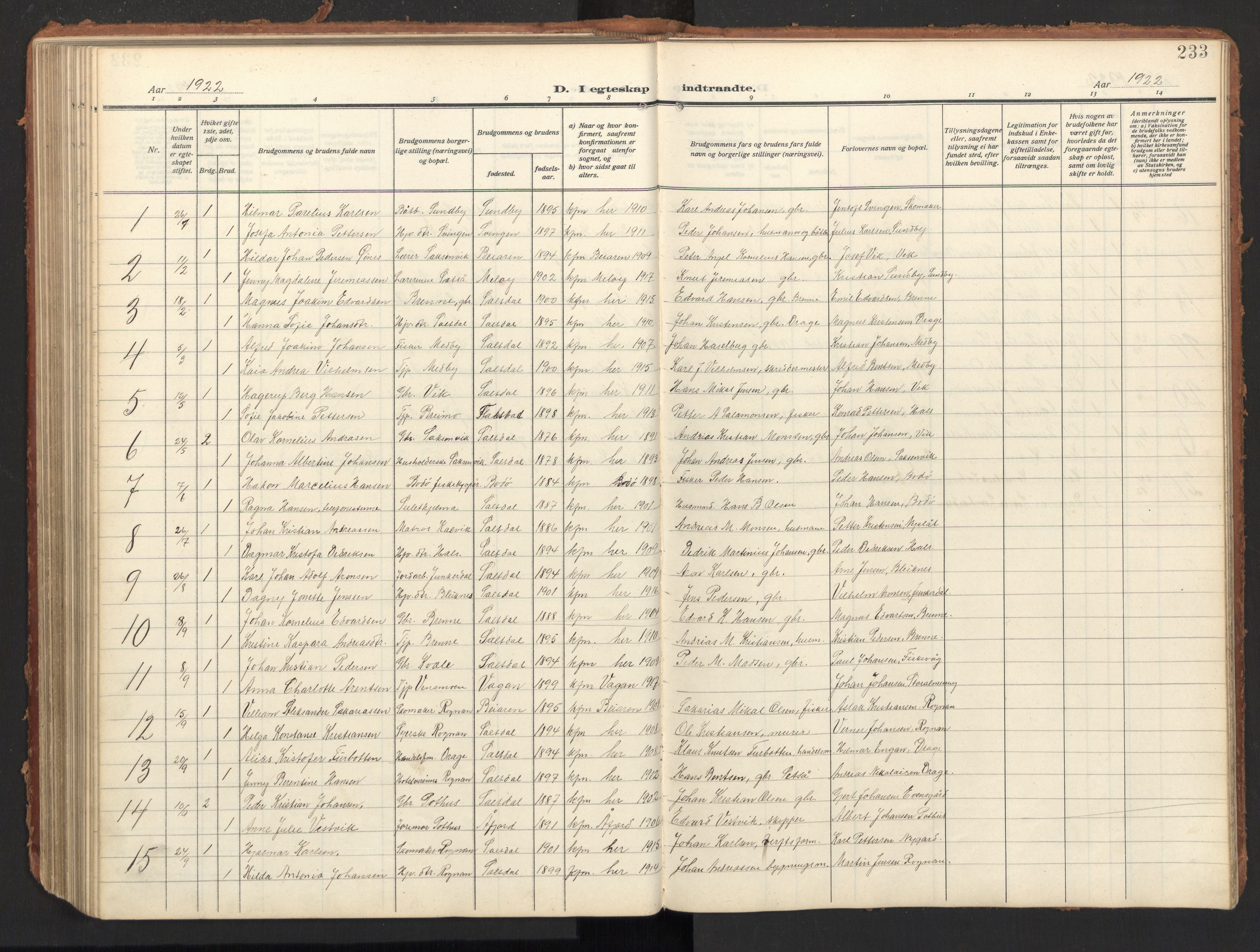 Ministerialprotokoller, klokkerbøker og fødselsregistre - Nordland, AV/SAT-A-1459/847/L0683: Parish register (copy) no. 847C11, 1908-1929, p. 233