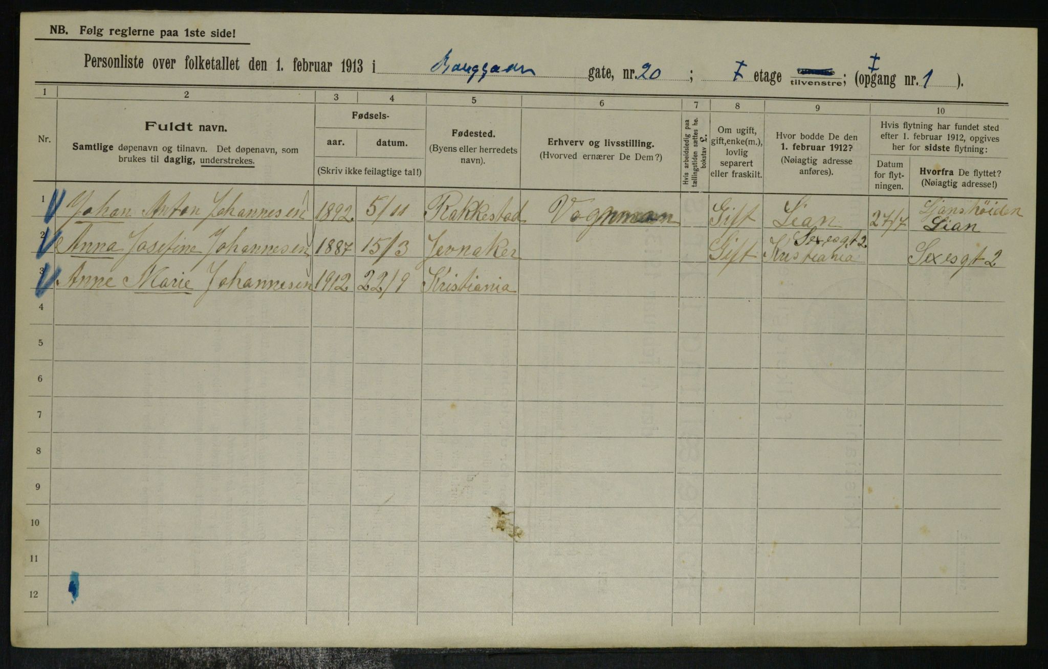 OBA, Municipal Census 1913 for Kristiania, 1913, p. 7935