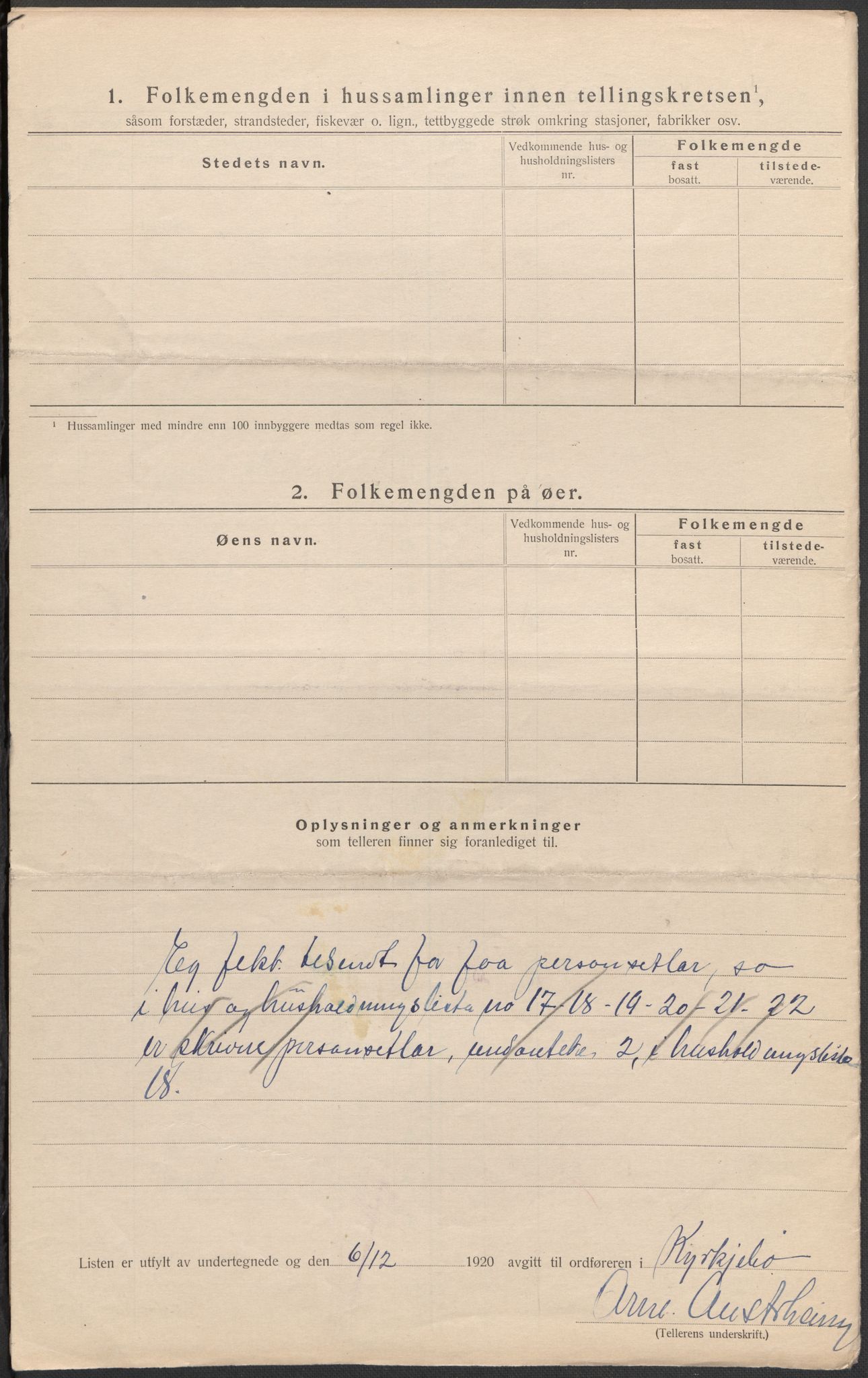 SAB, 1920 census for Kyrkjebø, 1920, p. 6