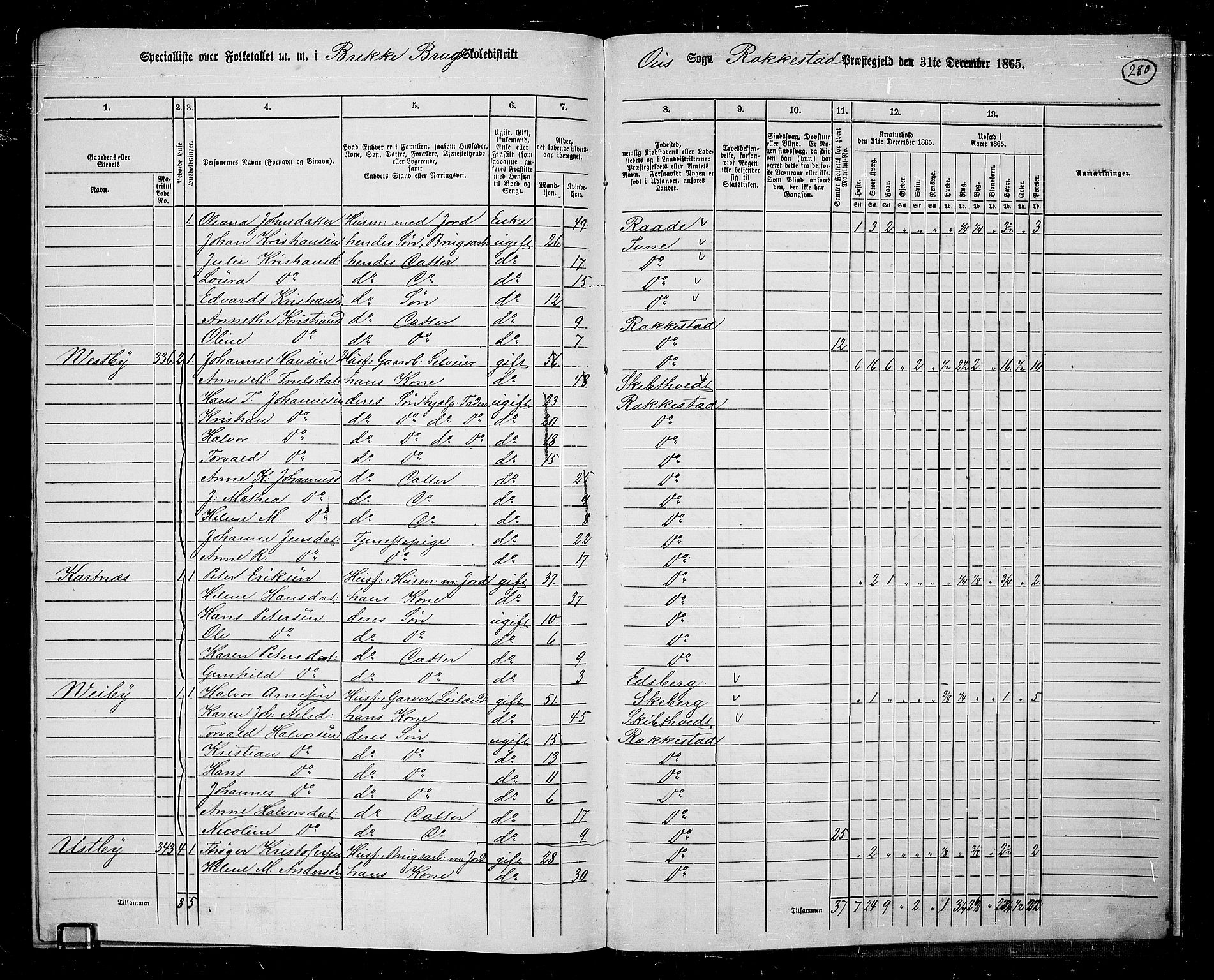 RA, 1865 census for Rakkestad, 1865, p. 267