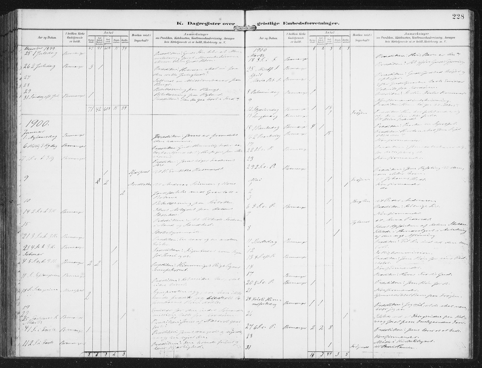 Bremanger sokneprestembete, SAB/A-82201/H/Haa/Haab/L0002: Parish register (official) no. B  2, 1896-1908, p. 228