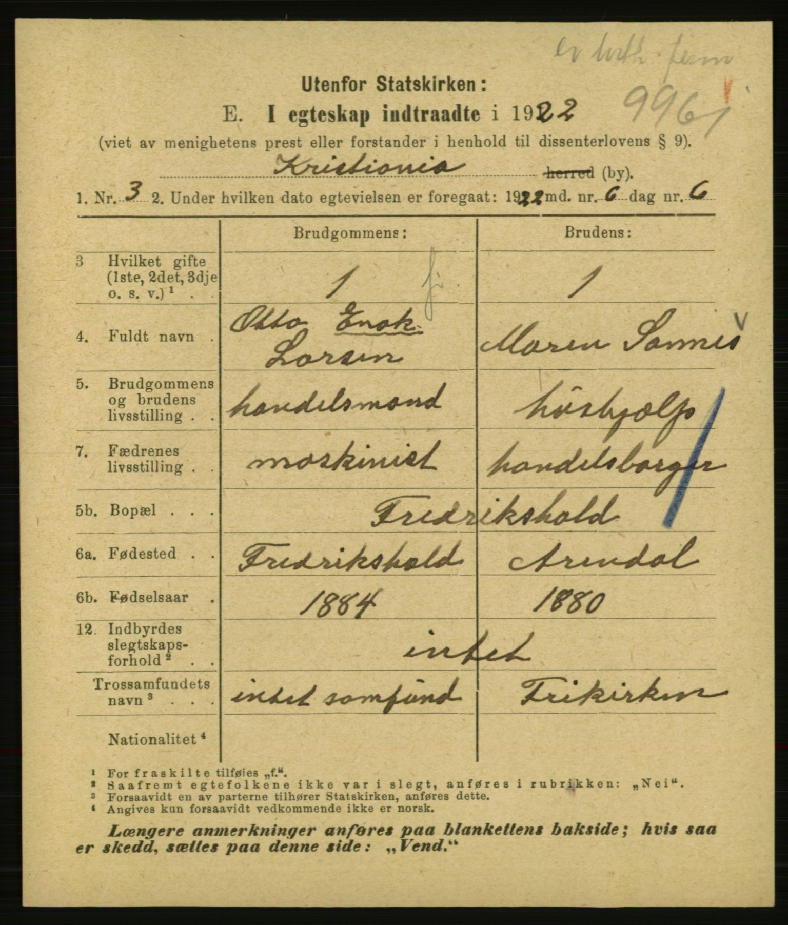 Statistisk sentralbyrå, Sosiodemografiske emner, Befolkning, AV/RA-S-2228/E/L0020: Fødte, gifte, døde dissentere., 1922, p. 1739