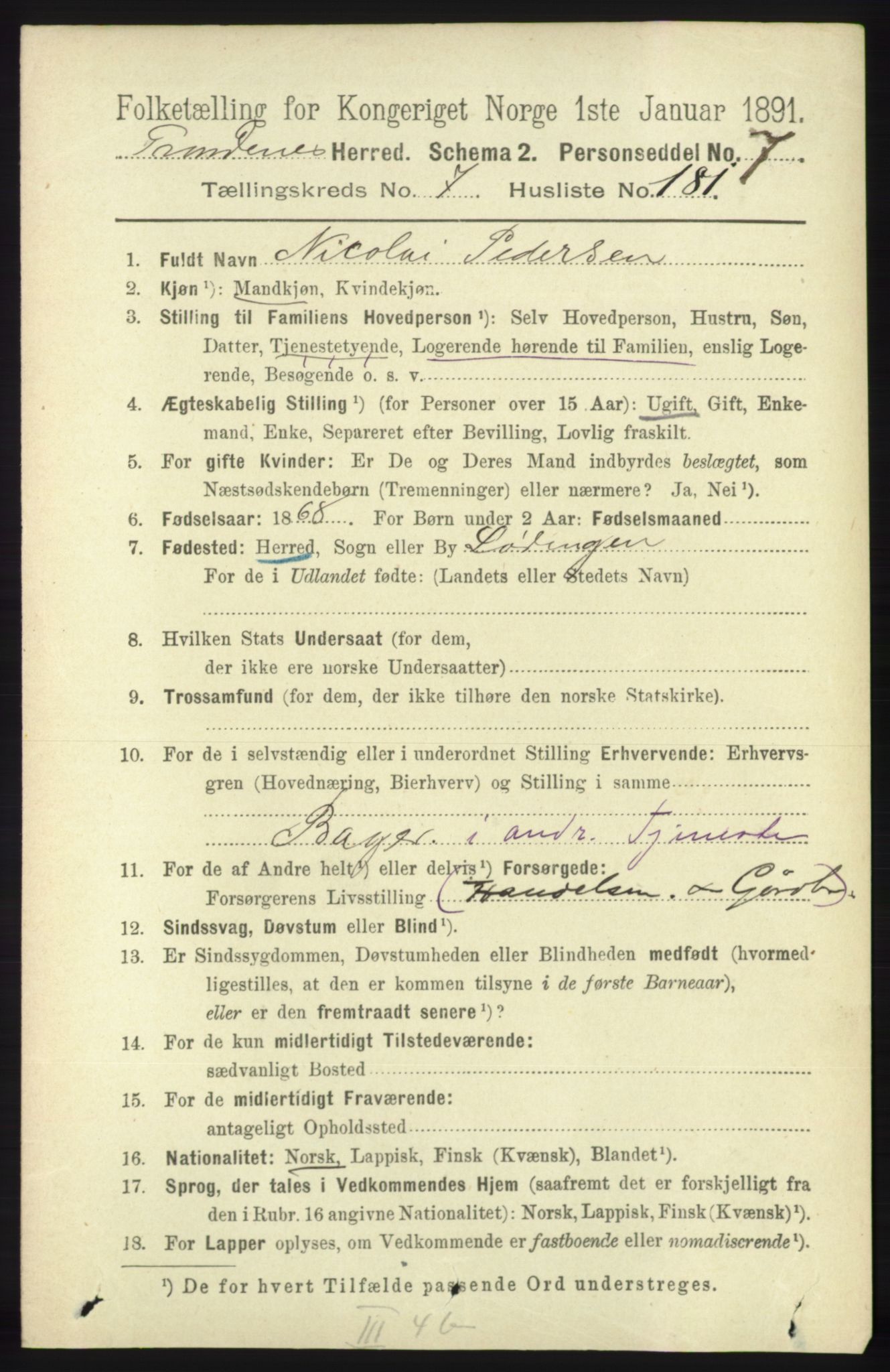 RA, 1891 census for 1914 Trondenes, 1891, p. 5683