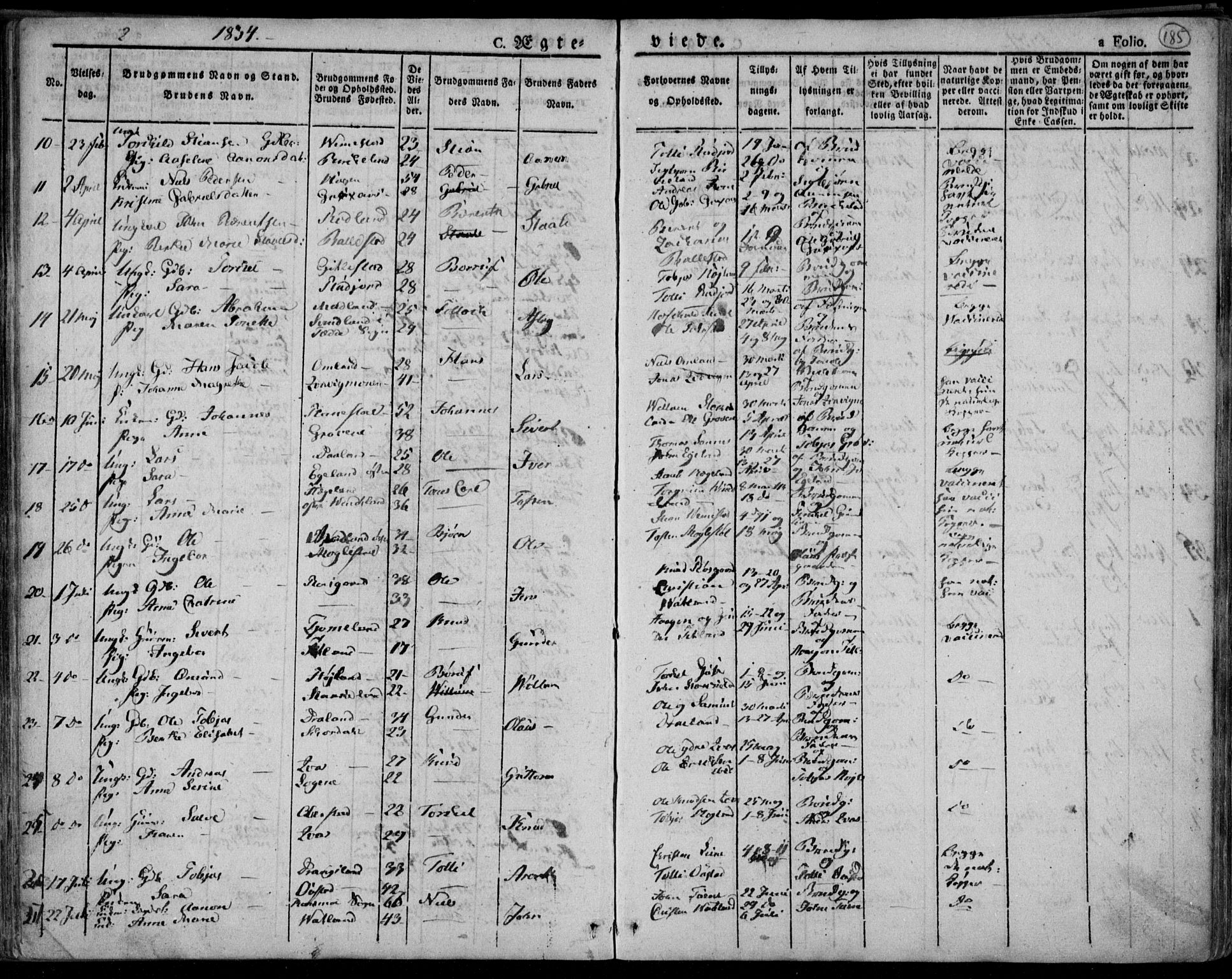 Lyngdal sokneprestkontor, AV/SAK-1111-0029/F/Fa/Fac/L0007: Parish register (official) no. A 7, 1825-1838, p. 185