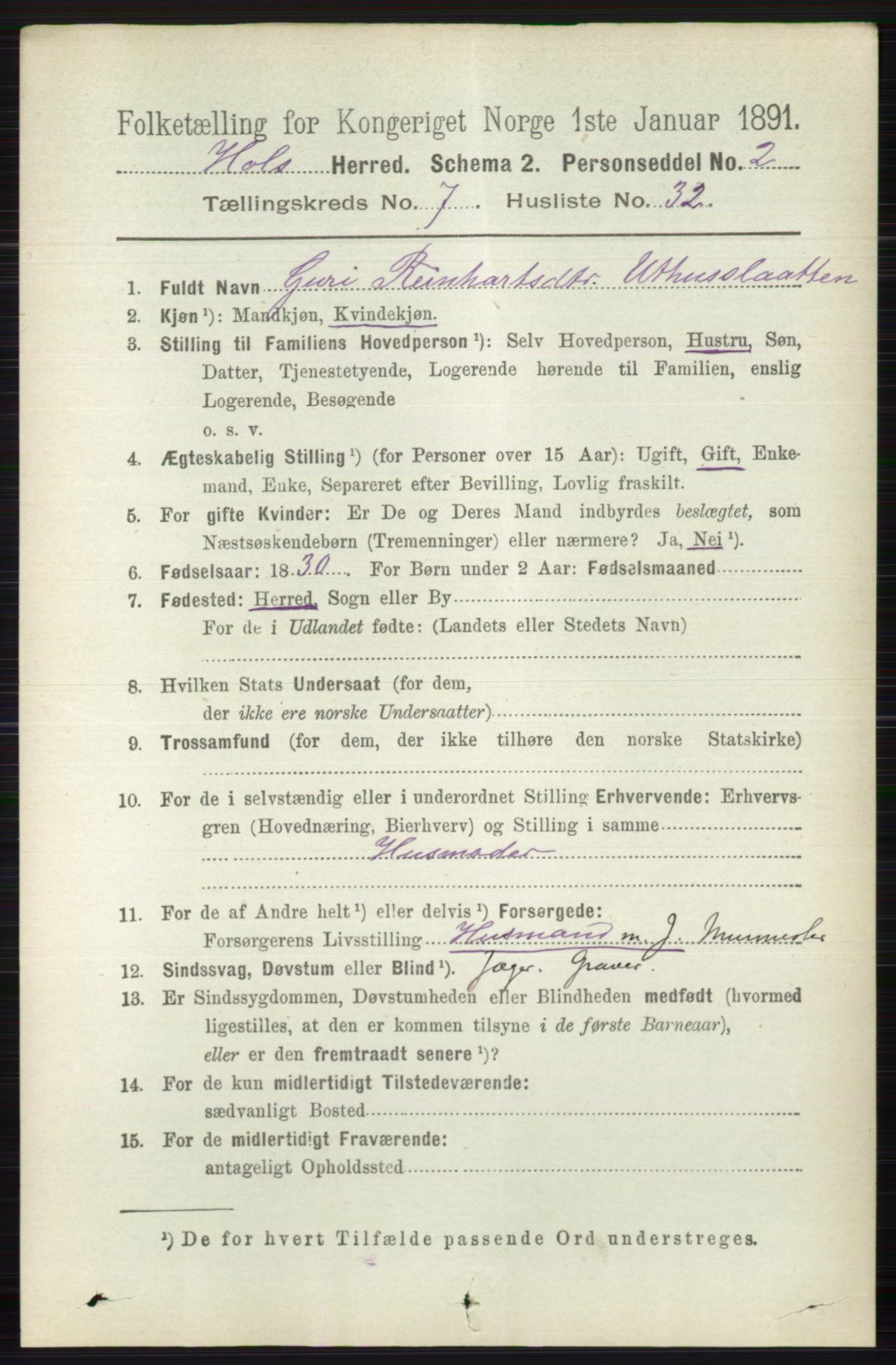 RA, 1891 census for 0620 Hol, 1891, p. 2205