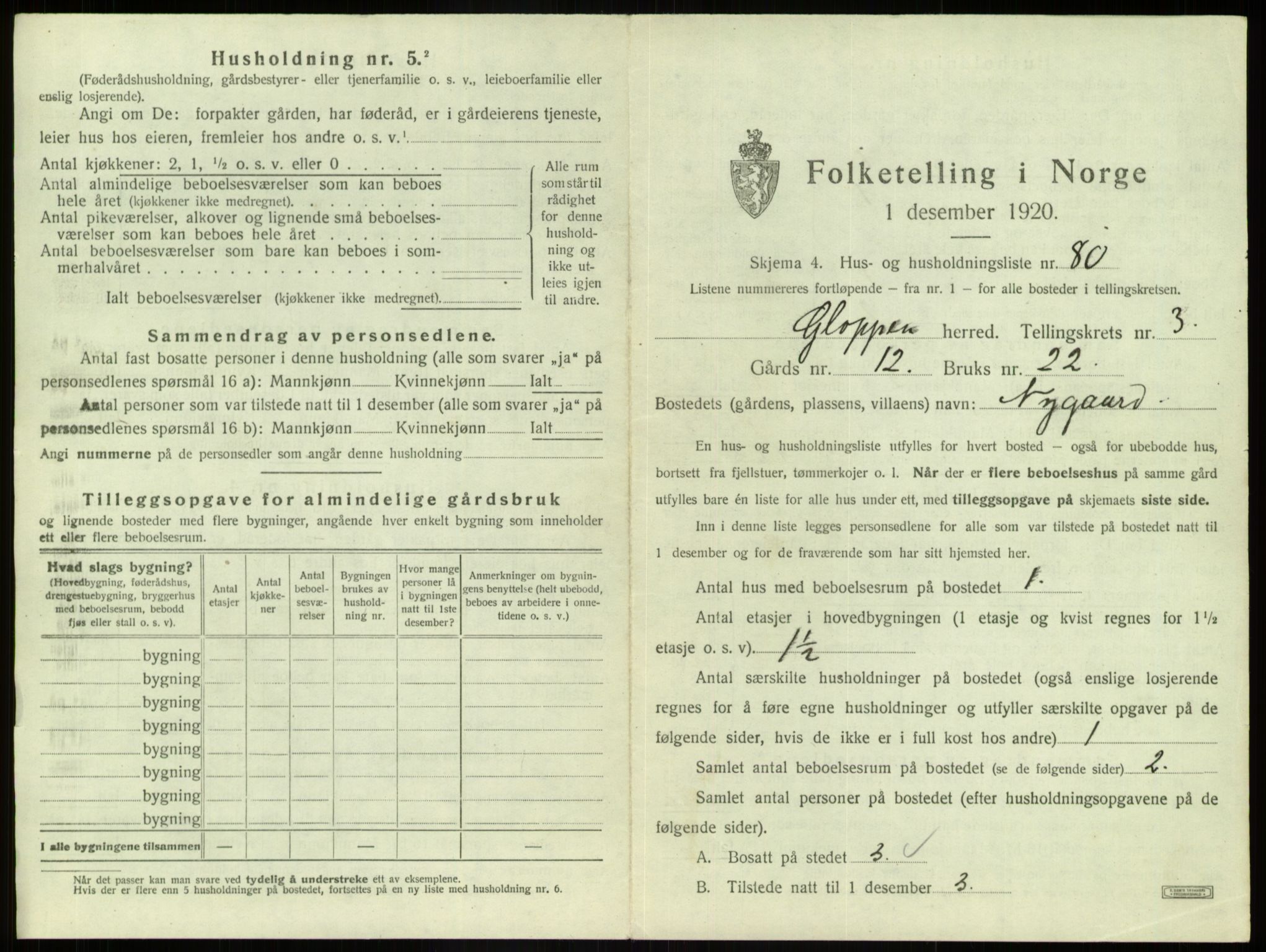 SAB, 1920 census for Gloppen, 1920, p. 313