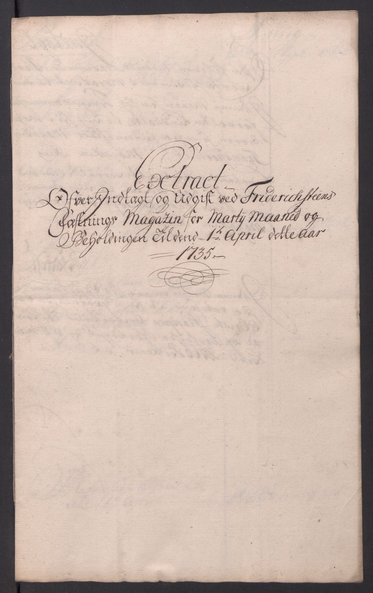 Kommanderende general (KG I) med Det norske krigsdirektorium, RA/EA-5419/D/L0154: Fredriksten festning: Brev, inventarfortegnelser og regnskapsekstrakter, 1730-1739, p. 383