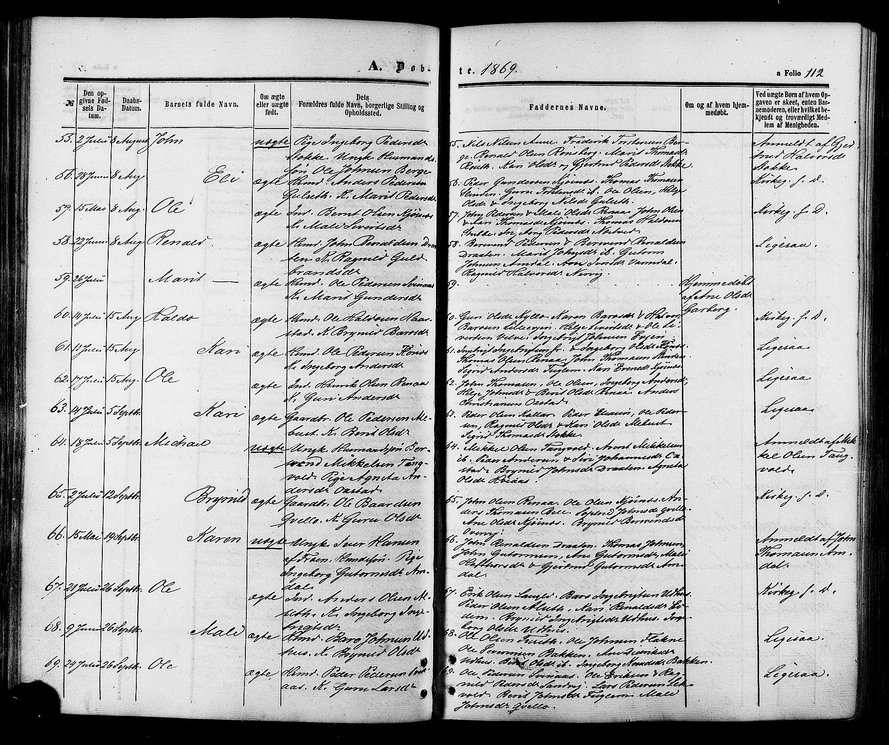 Ministerialprotokoller, klokkerbøker og fødselsregistre - Sør-Trøndelag, AV/SAT-A-1456/695/L1147: Parish register (official) no. 695A07, 1860-1877, p. 112