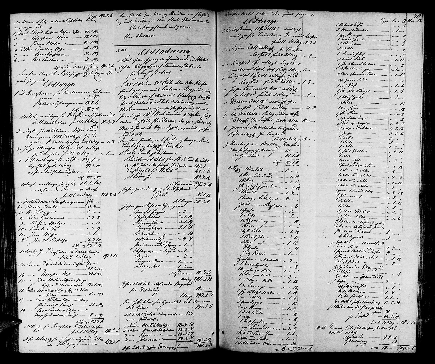 Nordhordland sorenskrivar, SAB/A-2901/1/H/Hd/Hda/L0001a: Skifteutlodningsprotokollar, 1841-1845, p. 318b-319a
