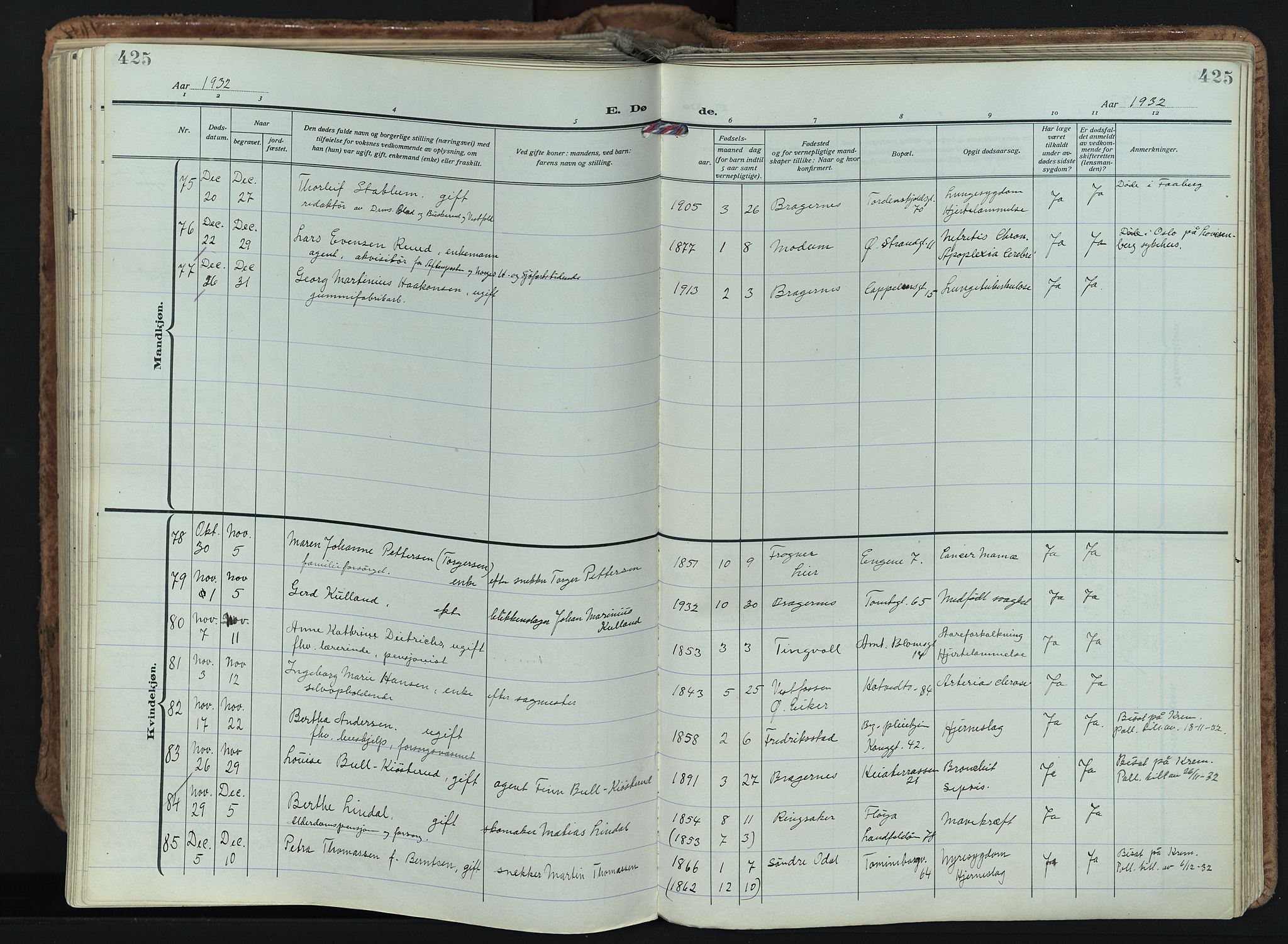 Bragernes kirkebøker, AV/SAKO-A-6/F/Fb/L0011: Parish register (official) no. II 11, 1922-1945, p. 425