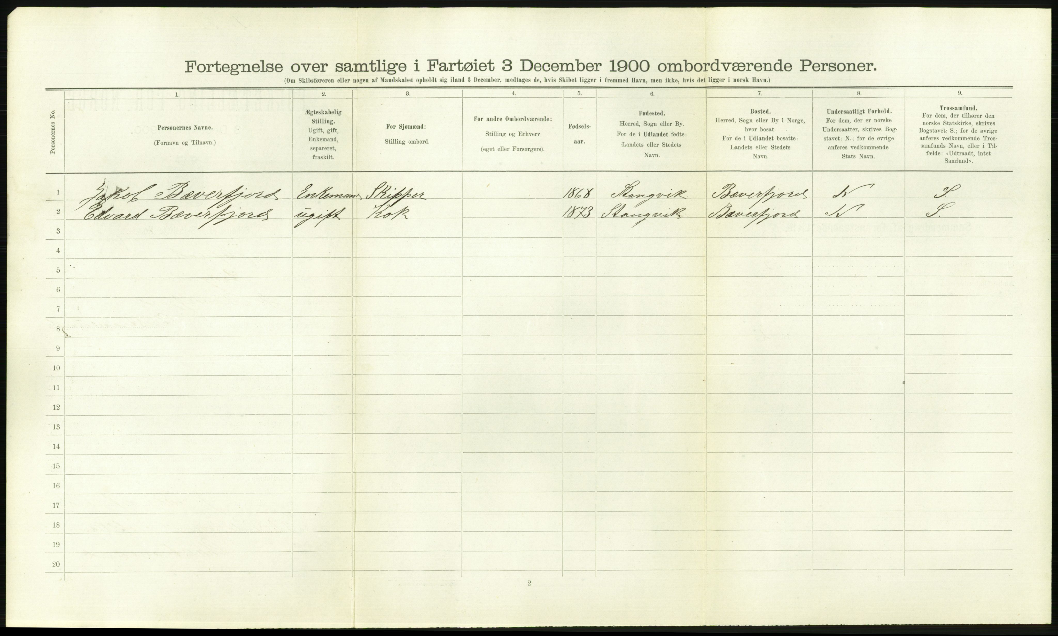 RA, 1900 Census - ship lists from ships in Norwegian harbours, harbours abroad and at sea, 1900, p. 2188