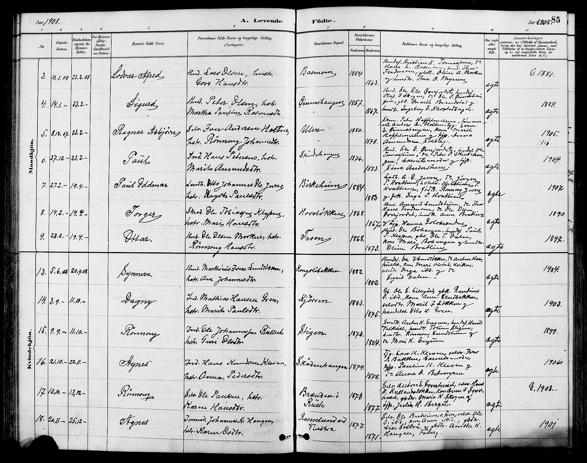 Nord-Fron prestekontor, SAH/PREST-080/H/Ha/Hab/L0004: Parish register (copy) no. 4, 1884-1914, p. 85