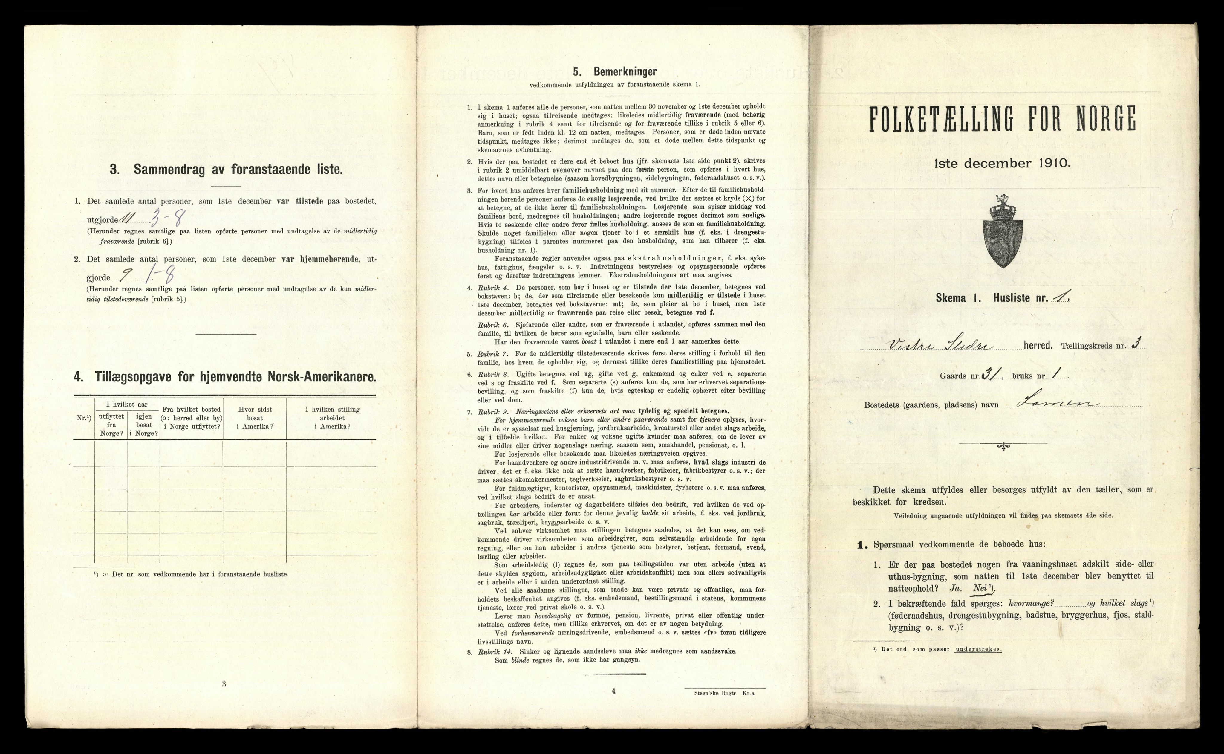 RA, 1910 census for Vestre Slidre, 1910, p. 231