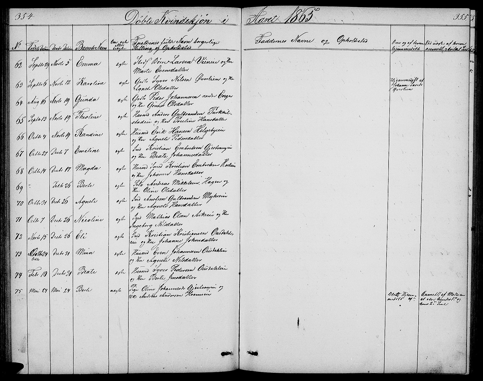 Nes prestekontor, Hedmark, AV/SAH-PREST-020/L/La/L0005: Parish register (copy) no. 5, 1852-1889, p. 354-355