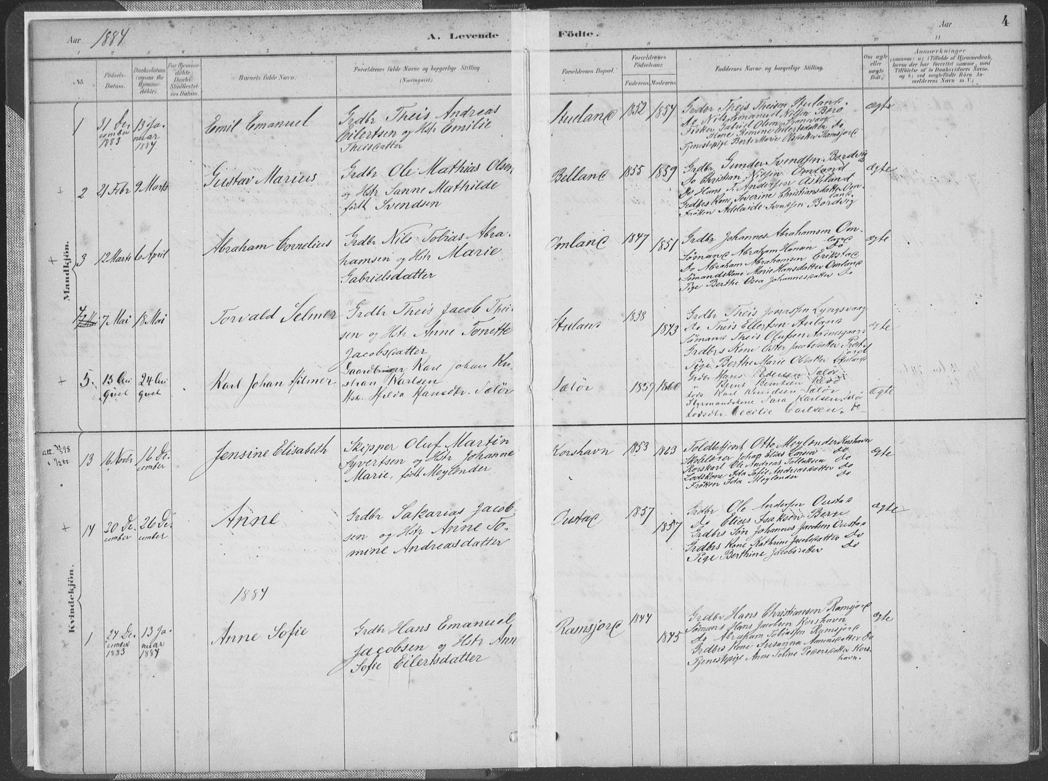 Lyngdal sokneprestkontor, SAK/1111-0029/F/Fa/Faa/L0004: Parish register (official) no. A 4, 1883-1904, p. 4