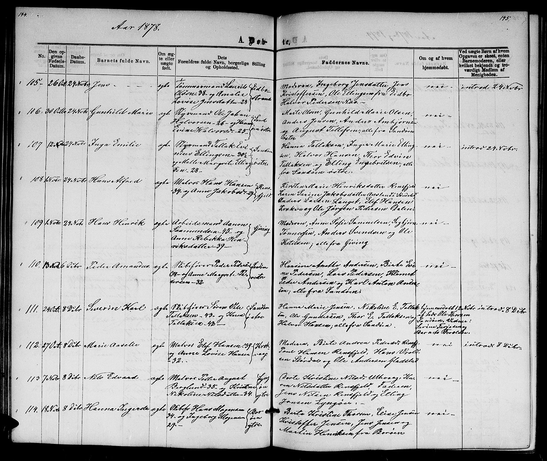 Dypvåg sokneprestkontor, AV/SAK-1111-0007/F/Fb/Fba/L0012: Parish register (copy) no. B 12, 1872-1886, p. 144-145