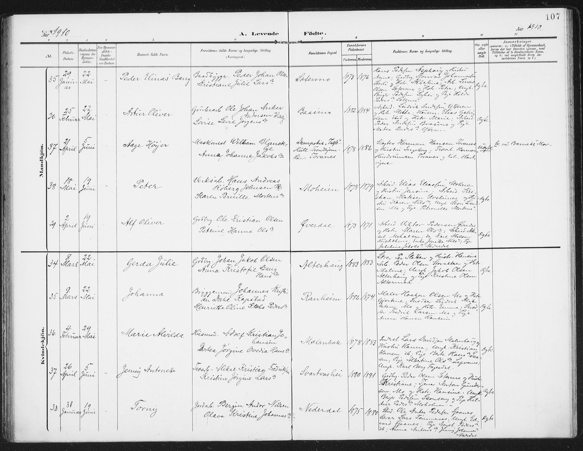 Ministerialprotokoller, klokkerbøker og fødselsregistre - Nordland, AV/SAT-A-1459/827/L0402: Parish register (official) no. 827A14, 1903-1912, p. 107