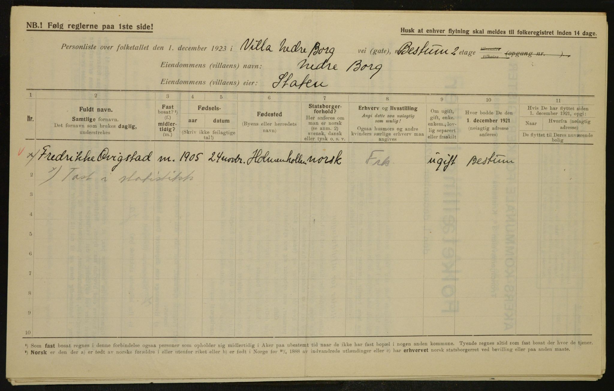 , Municipal Census 1923 for Aker, 1923, p. 4907