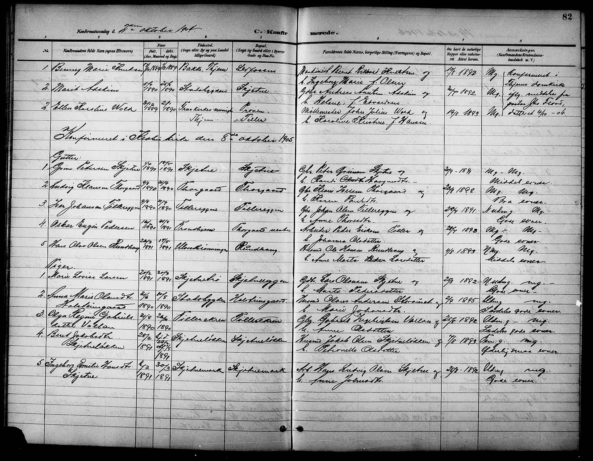 Ministerialprotokoller, klokkerbøker og fødselsregistre - Sør-Trøndelag, SAT/A-1456/621/L0460: Parish register (copy) no. 621C03, 1896-1914, p. 82