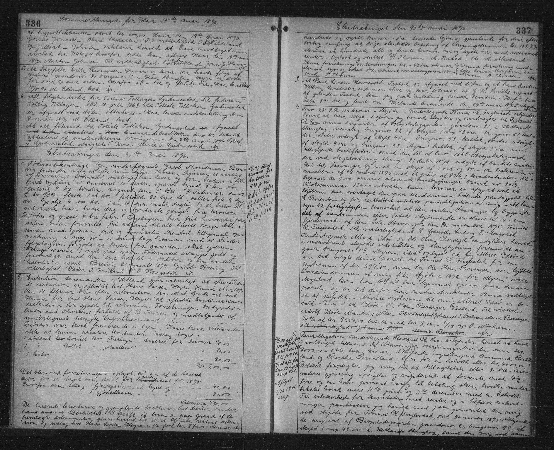 Jæren sorenskriveri, SAST/A-100310/01/4/41/41BF/L0013: Mortgage book no. 20a, 1895-1896, p. 336-337