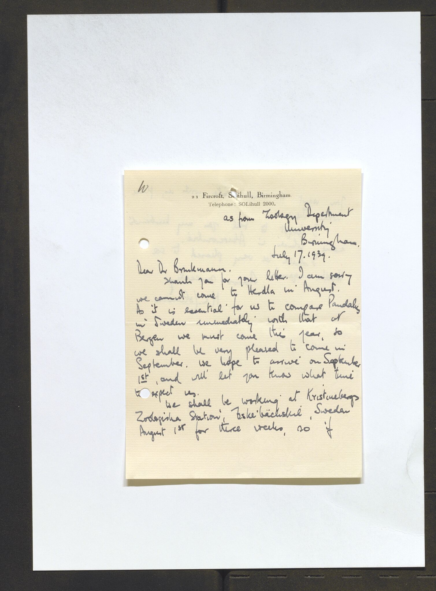 Bergens Museum, AV/SAB-A-17301/13/D/L0002: Korrespondanse , 1928-1940, p. 603