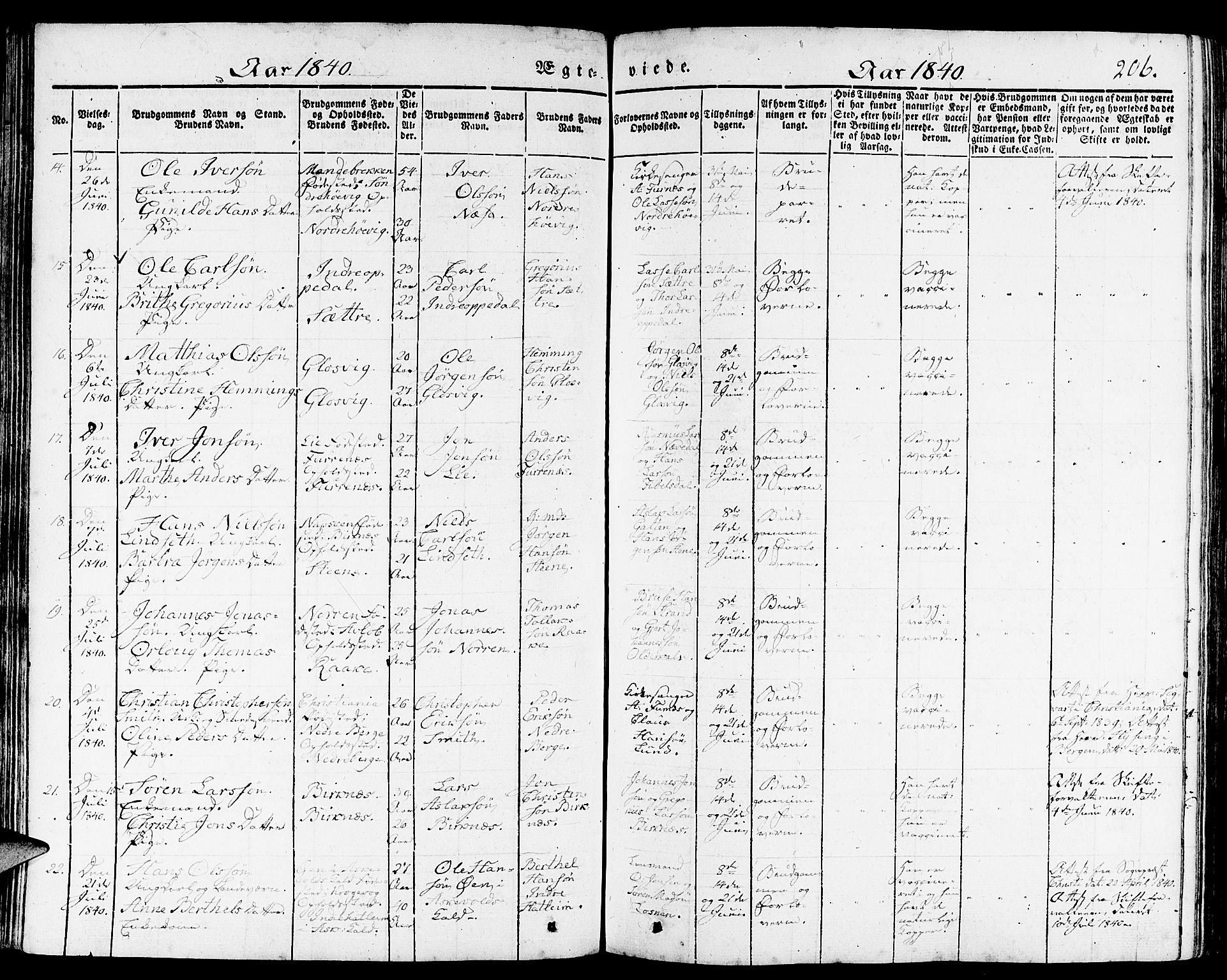 Gulen sokneprestembete, AV/SAB-A-80201/H/Haa/Haaa/L0020: Parish register (official) no. A 20, 1837-1847, p. 206