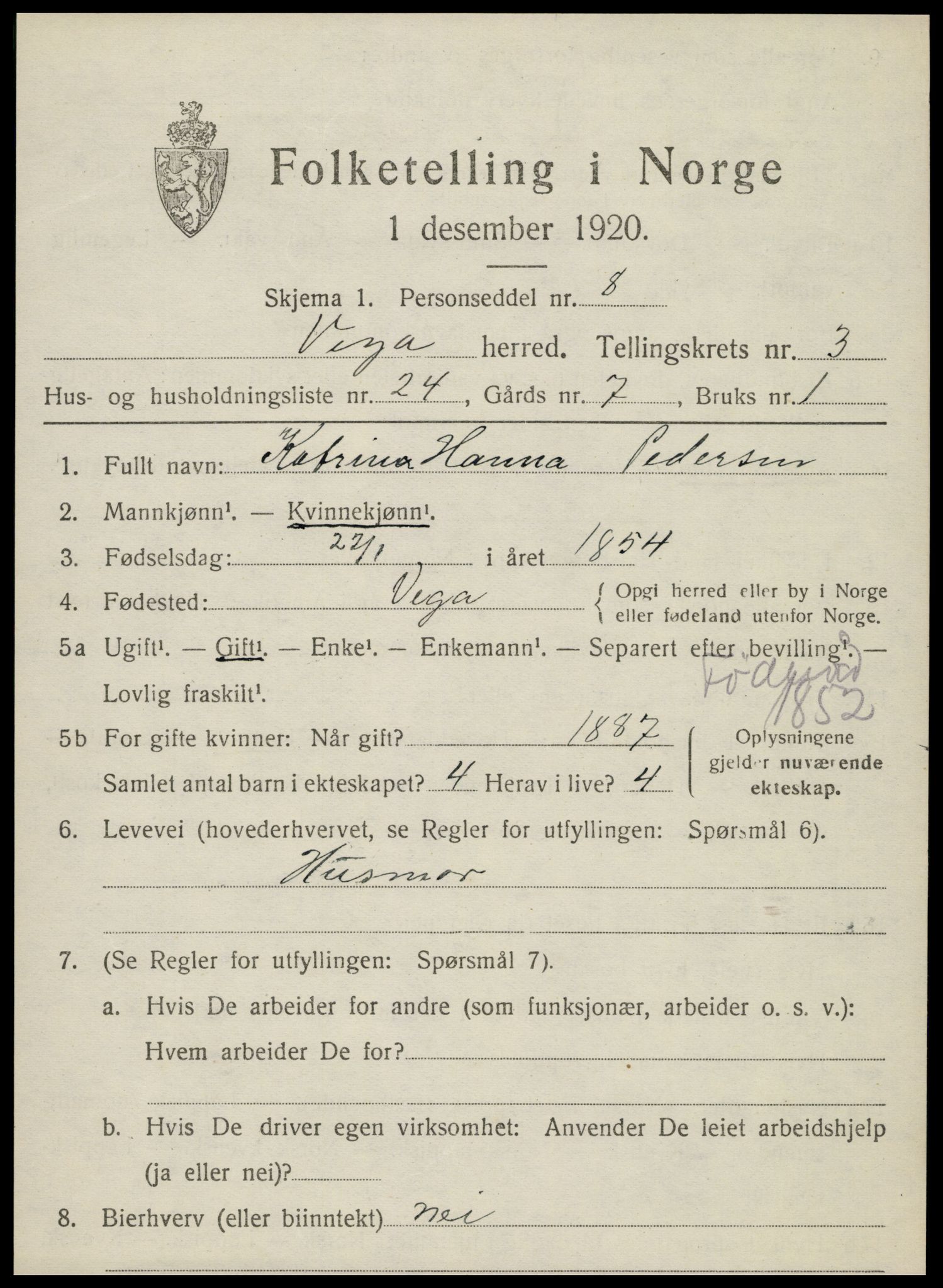 SAT, 1920 census for Vega, 1920, p. 1931
