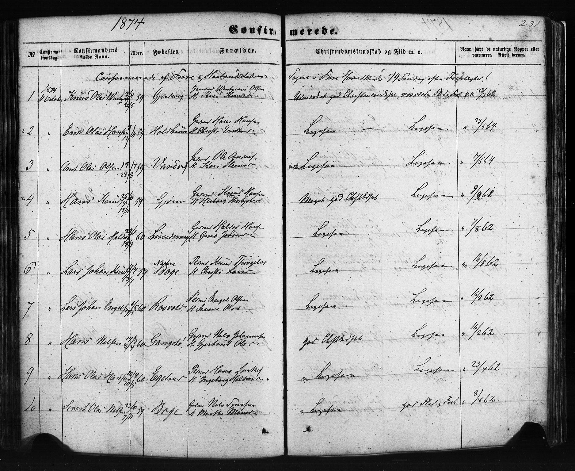 Fusa sokneprestembete, AV/SAB-A-75401/H/Haa: Parish register (official) no. A 1I, 1855-1879, p. 231