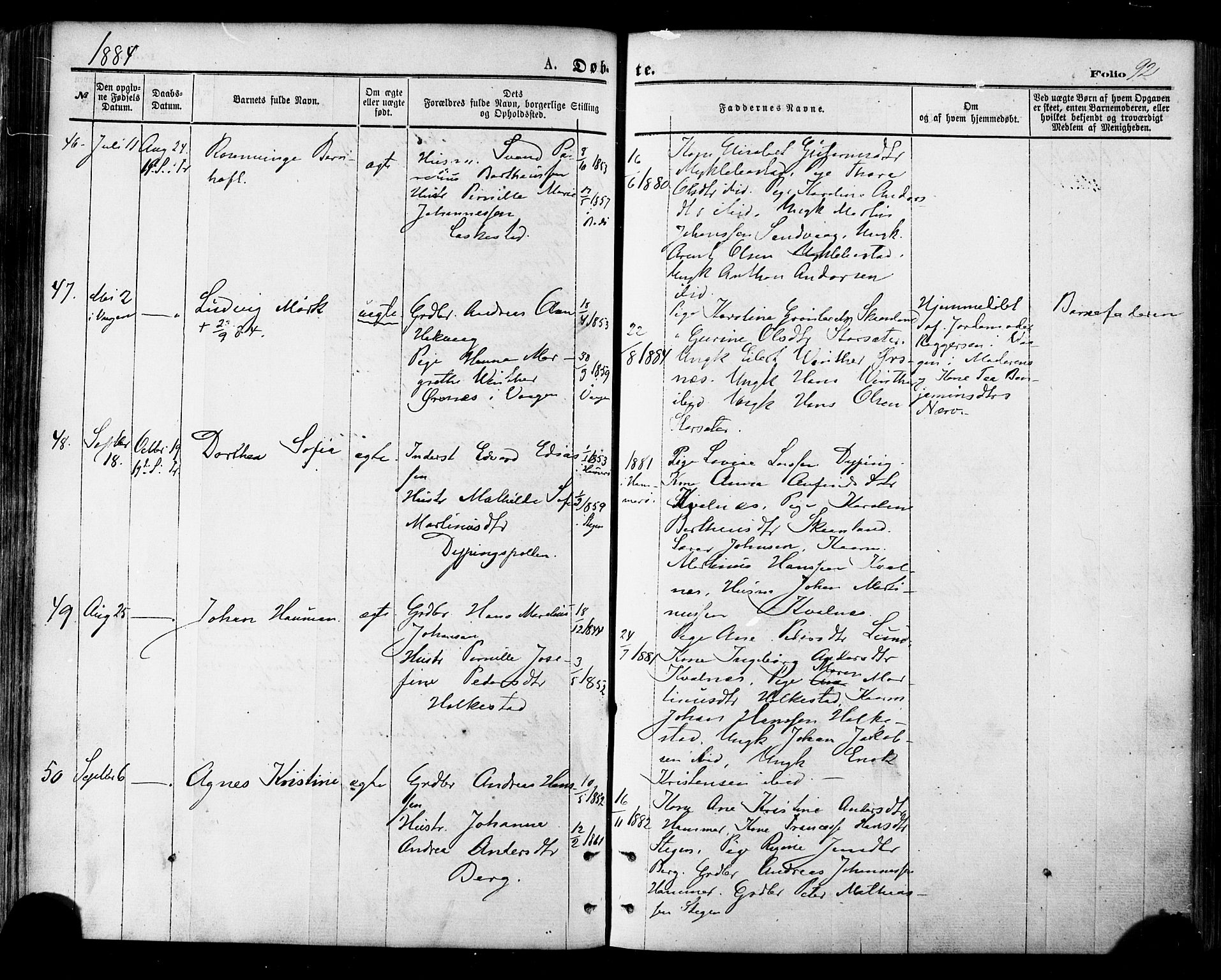 Ministerialprotokoller, klokkerbøker og fødselsregistre - Nordland, AV/SAT-A-1459/855/L0802: Parish register (official) no. 855A10, 1875-1886, p. 92