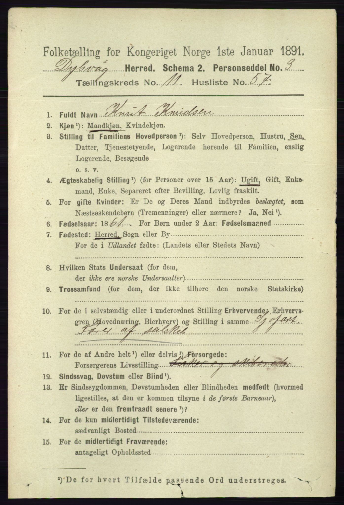 RA, 1891 census for 0915 Dypvåg, 1891, p. 4657