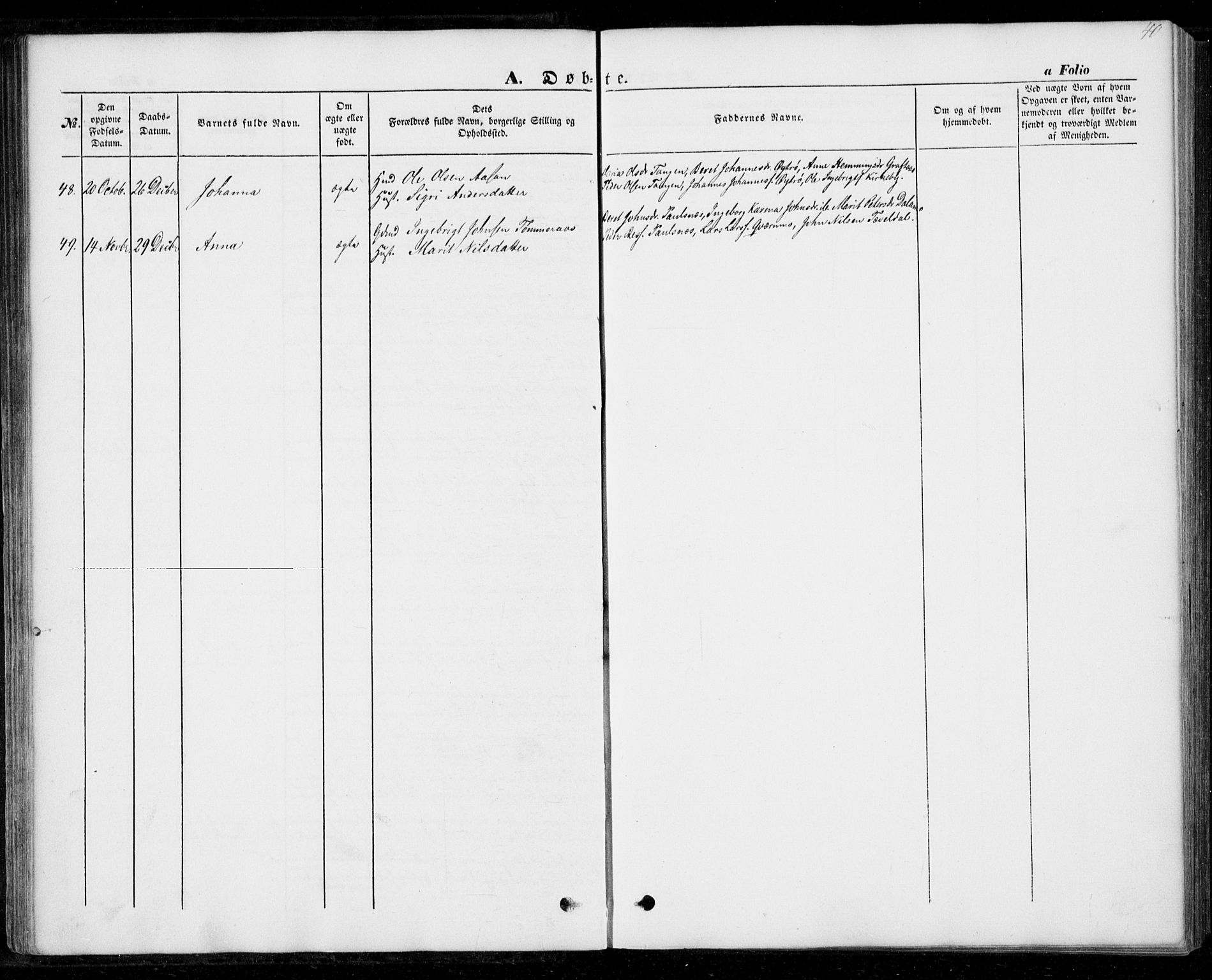 Ministerialprotokoller, klokkerbøker og fødselsregistre - Nord-Trøndelag, SAT/A-1458/706/L0040: Parish register (official) no. 706A01, 1850-1861, p. 40