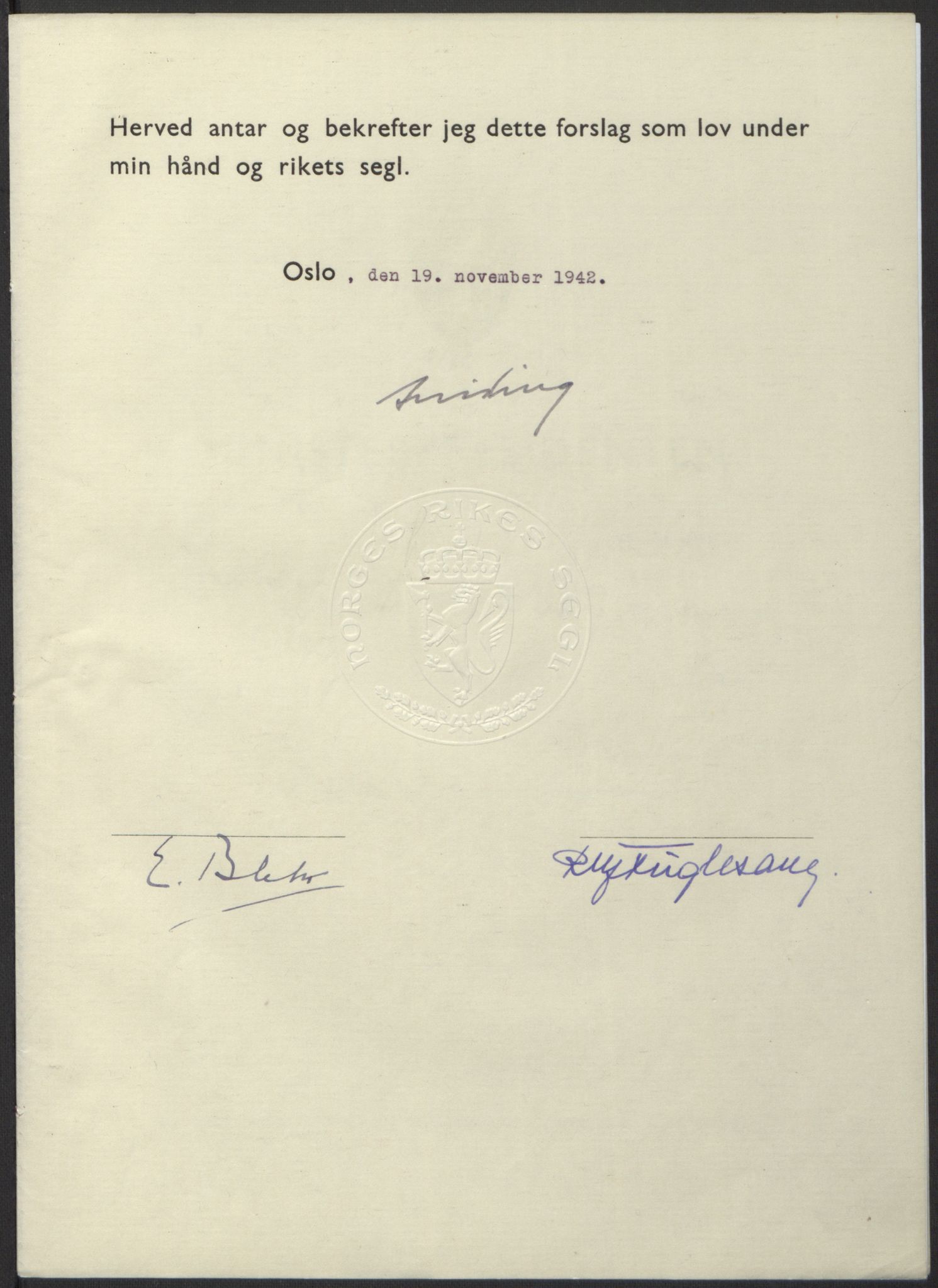 NS-administrasjonen 1940-1945 (Statsrådsekretariatet, de kommisariske statsråder mm), RA/S-4279/D/Db/L0098: Lover II, 1942, p. 535