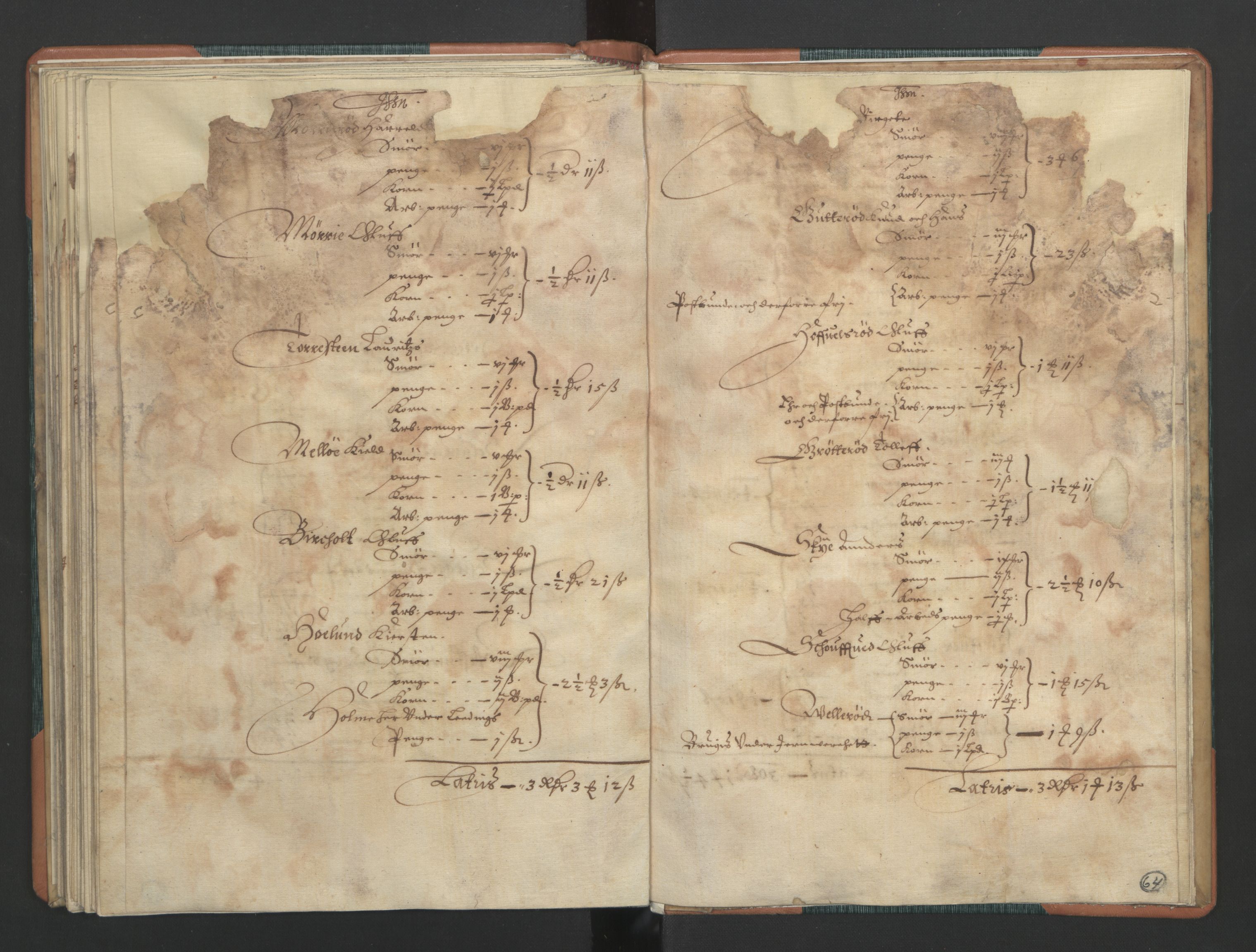 Rentekammeret inntil 1814, Realistisk ordnet avdeling, AV/RA-EA-4070/L/L0015/0002: Tønsberg lagdømme. Brunla len: / Brunla len. Kronens jordebok, 1661, p. 63b-64a