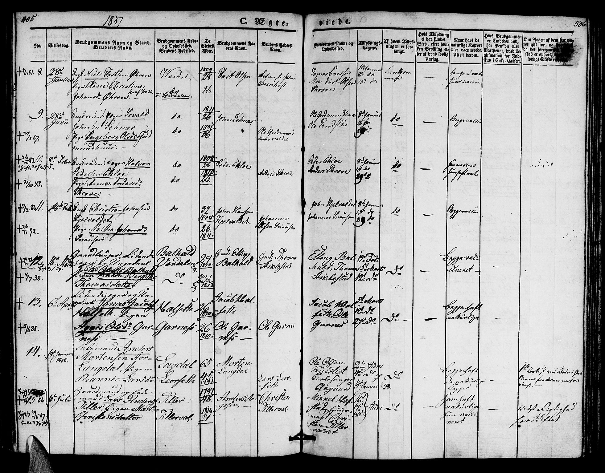 Ministerialprotokoller, klokkerbøker og fødselsregistre - Nord-Trøndelag, AV/SAT-A-1458/723/L0238: Parish register (official) no. 723A07, 1831-1840, p. 405-406