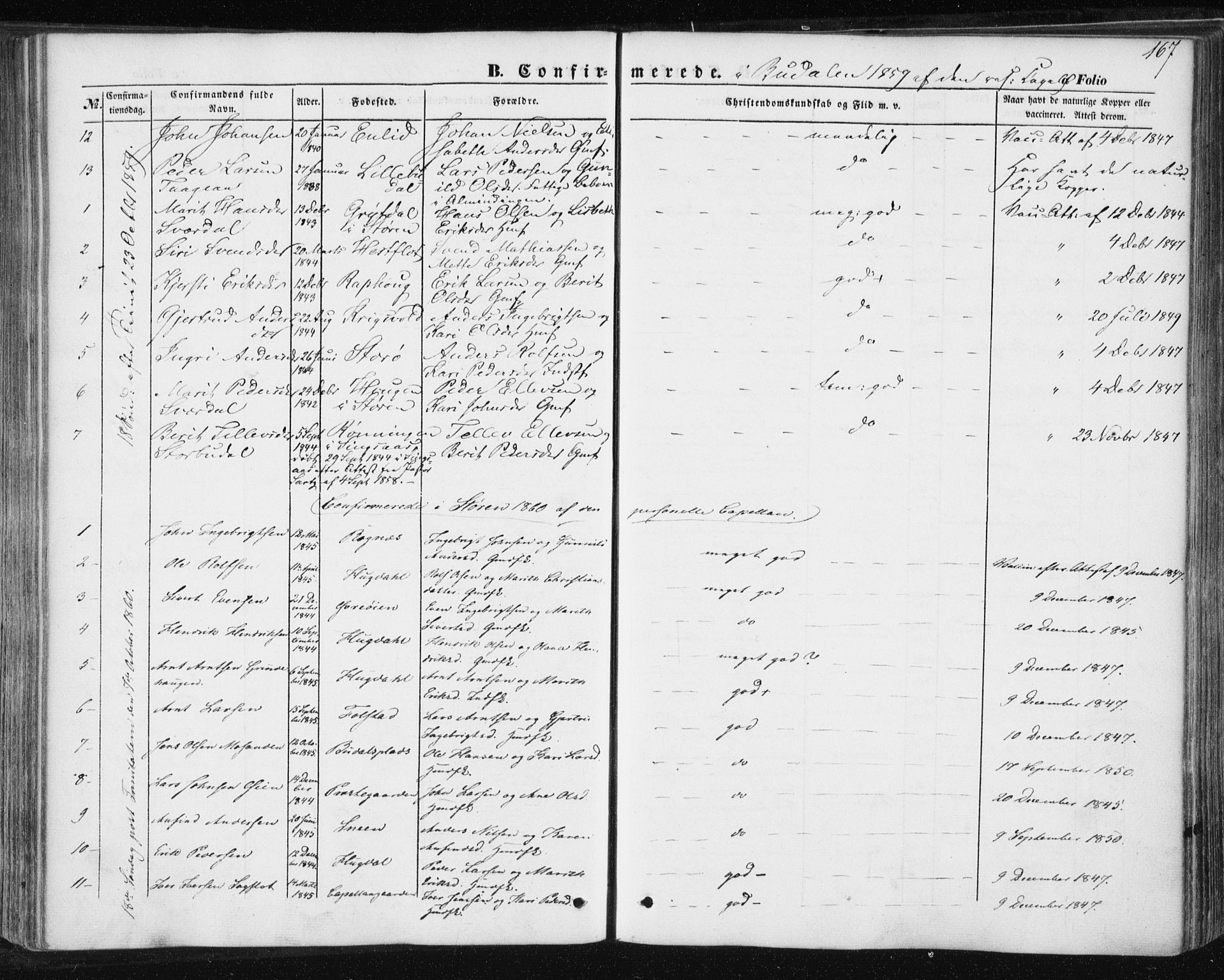 Ministerialprotokoller, klokkerbøker og fødselsregistre - Sør-Trøndelag, SAT/A-1456/687/L1000: Parish register (official) no. 687A06, 1848-1869, p. 167
