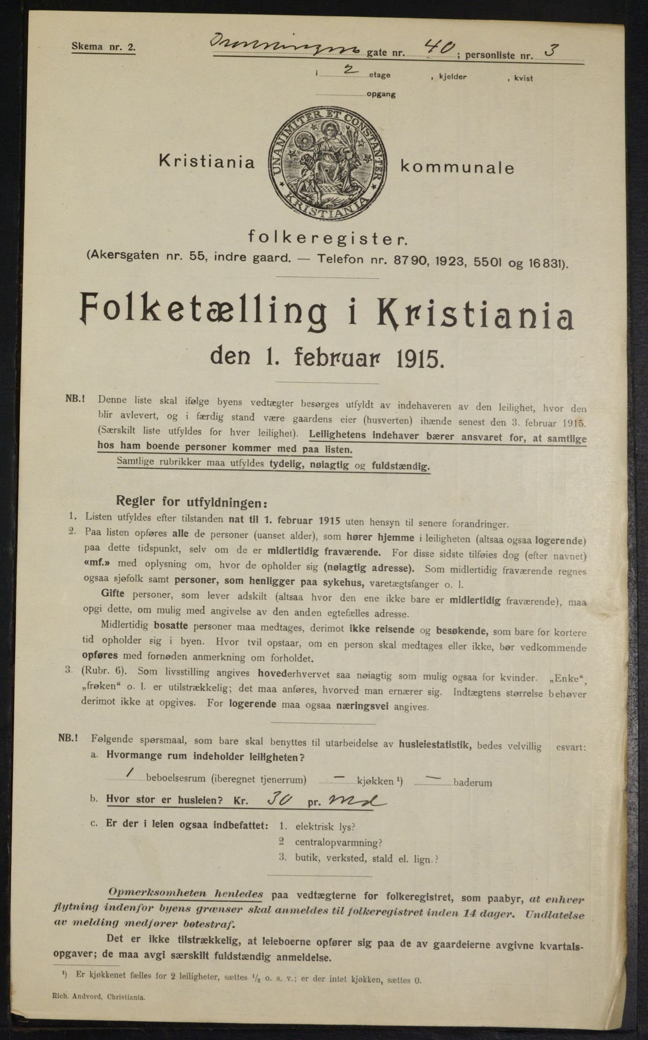 OBA, Municipal Census 1915 for Kristiania, 1915, p. 17408