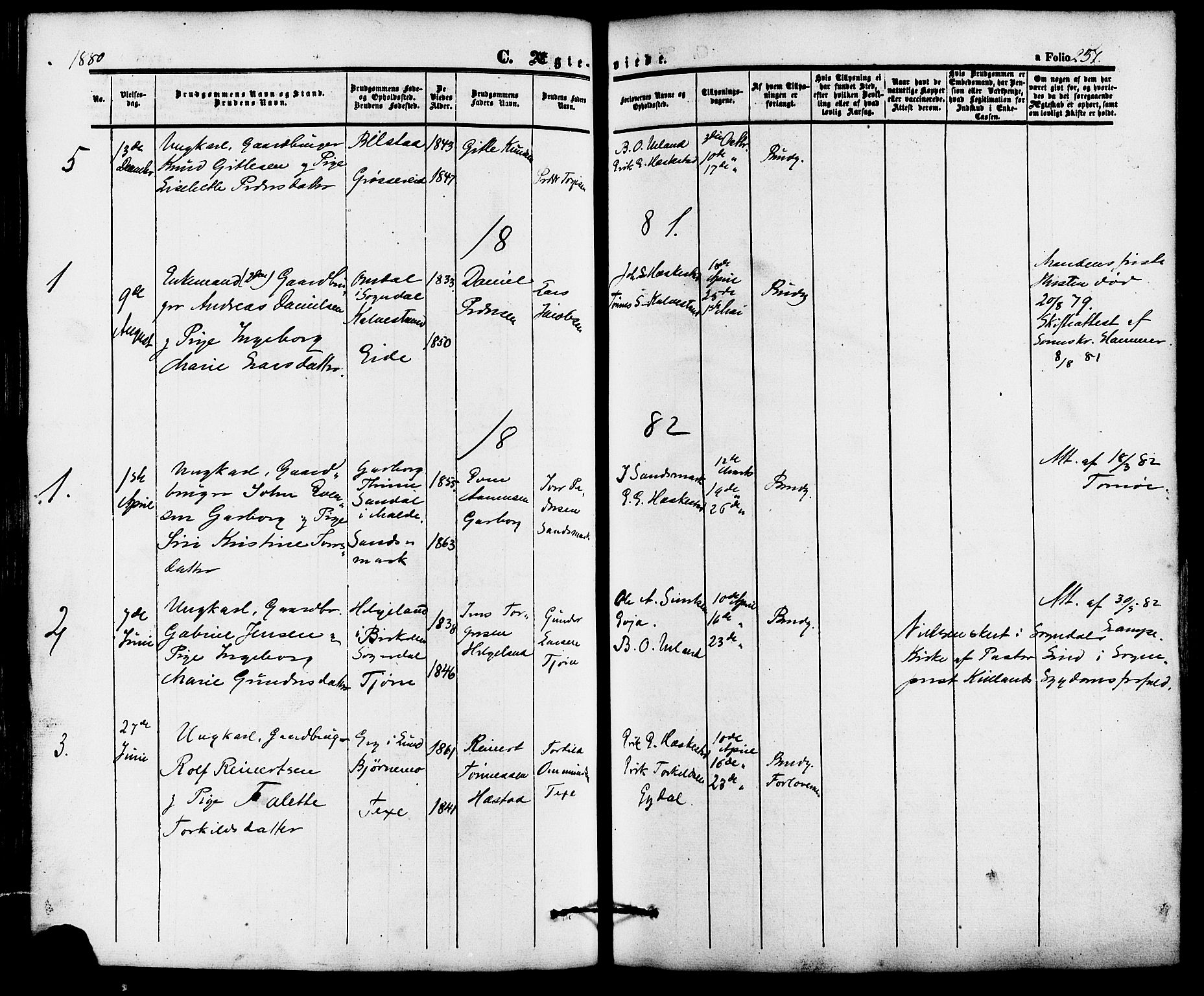 Lund sokneprestkontor, SAST/A-101809/S06/L0010: Parish register (official) no. A 9, 1854-1886, p. 257