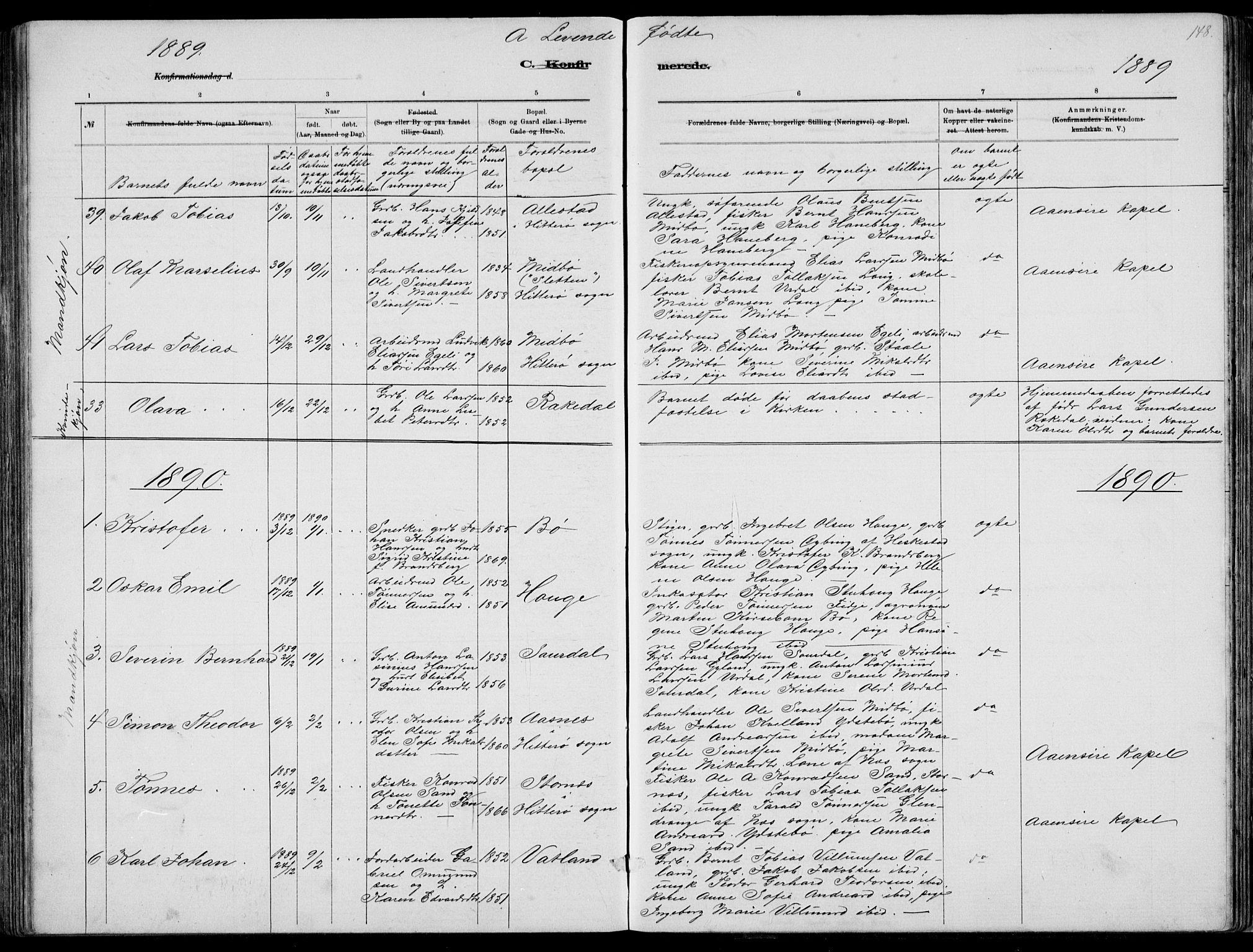 Sokndal sokneprestkontor, AV/SAST-A-101808: Parish register (copy) no. B 4, 1880-1891, p. 148