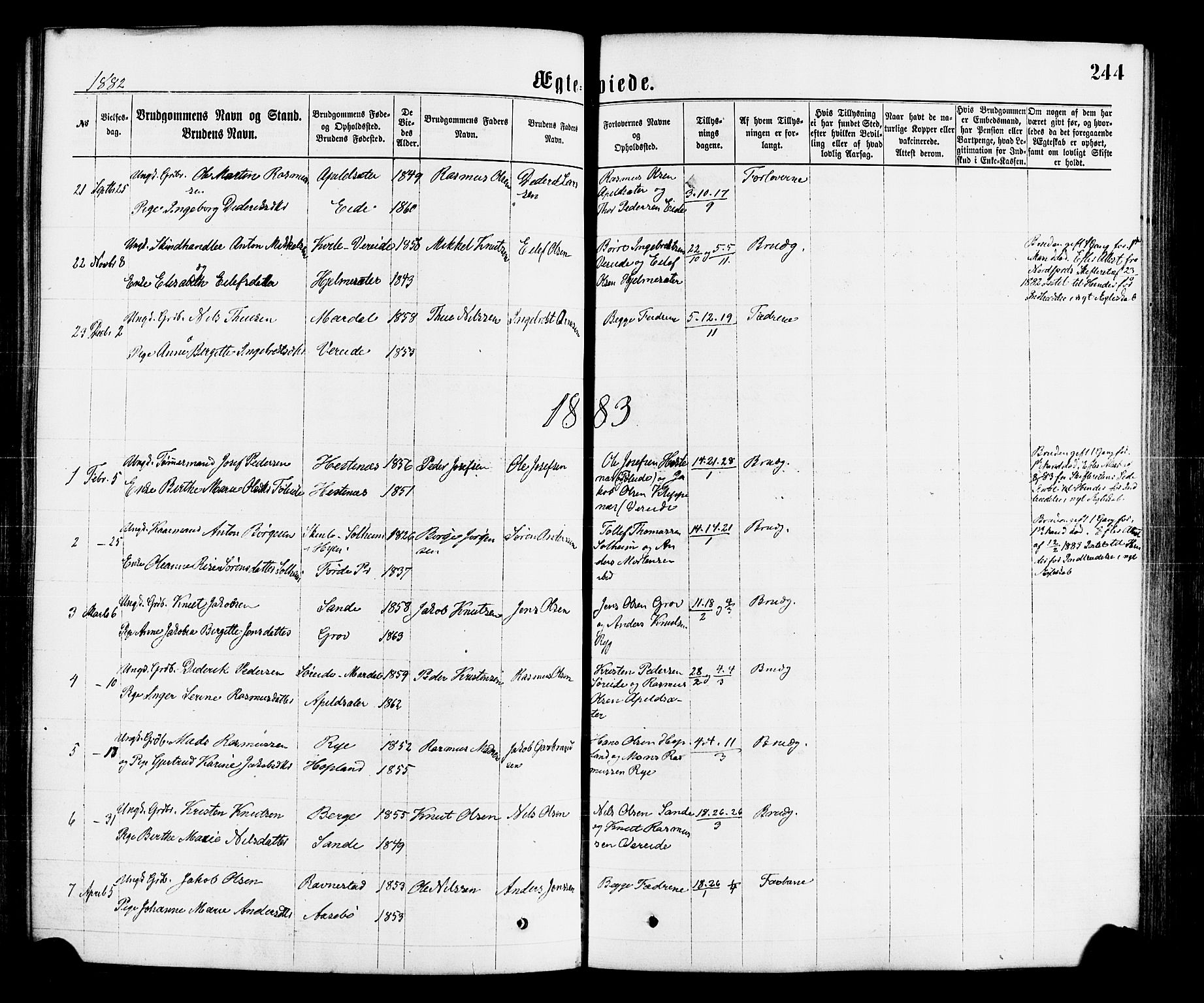 Gloppen sokneprestembete, AV/SAB-A-80101/H/Haa/Haaa/L0010: Parish register (official) no. A 10, 1871-1884, p. 244