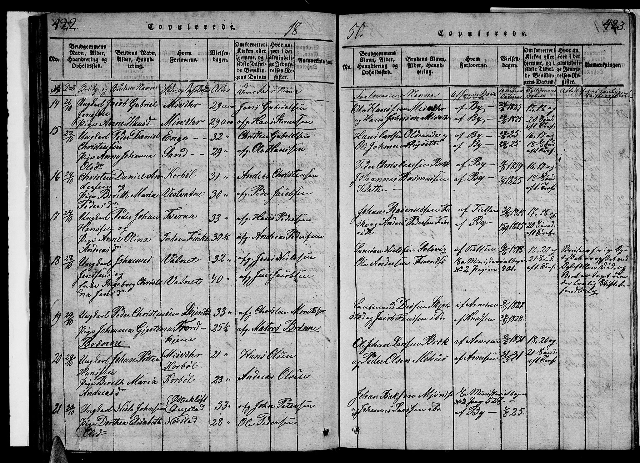 Ministerialprotokoller, klokkerbøker og fødselsregistre - Nordland, AV/SAT-A-1459/852/L0752: Parish register (copy) no. 852C03, 1840-1855, p. 422-423