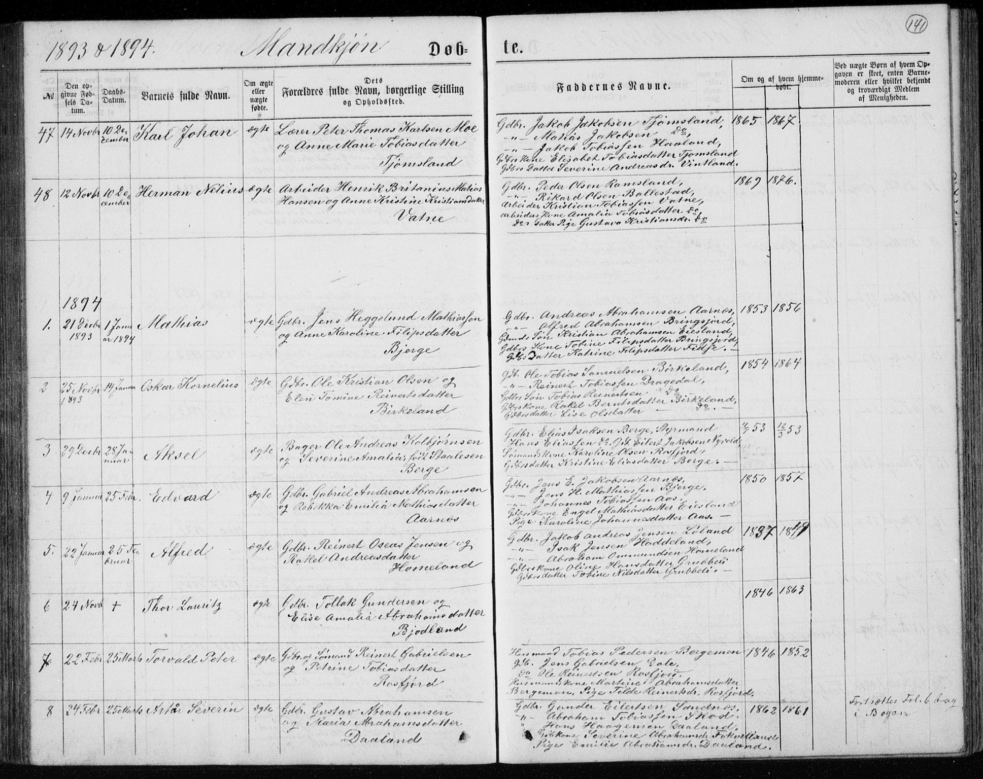 Lyngdal sokneprestkontor, AV/SAK-1111-0029/F/Fb/Fbc/L0004: Parish register (copy) no. B 4, 1878-1896, p. 141