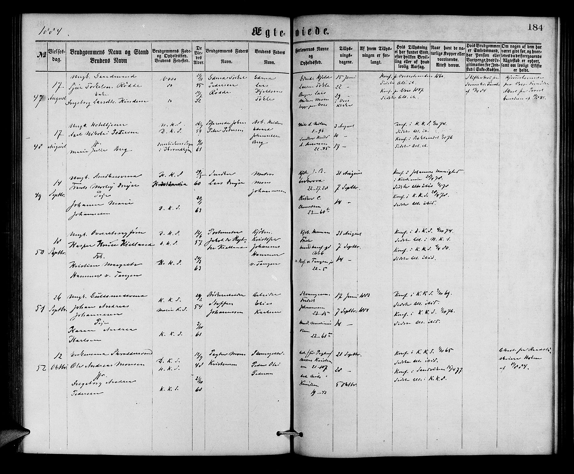 Korskirken sokneprestembete, AV/SAB-A-76101/H/Hab: Parish register (copy) no. D 2, 1867-1886, p. 184