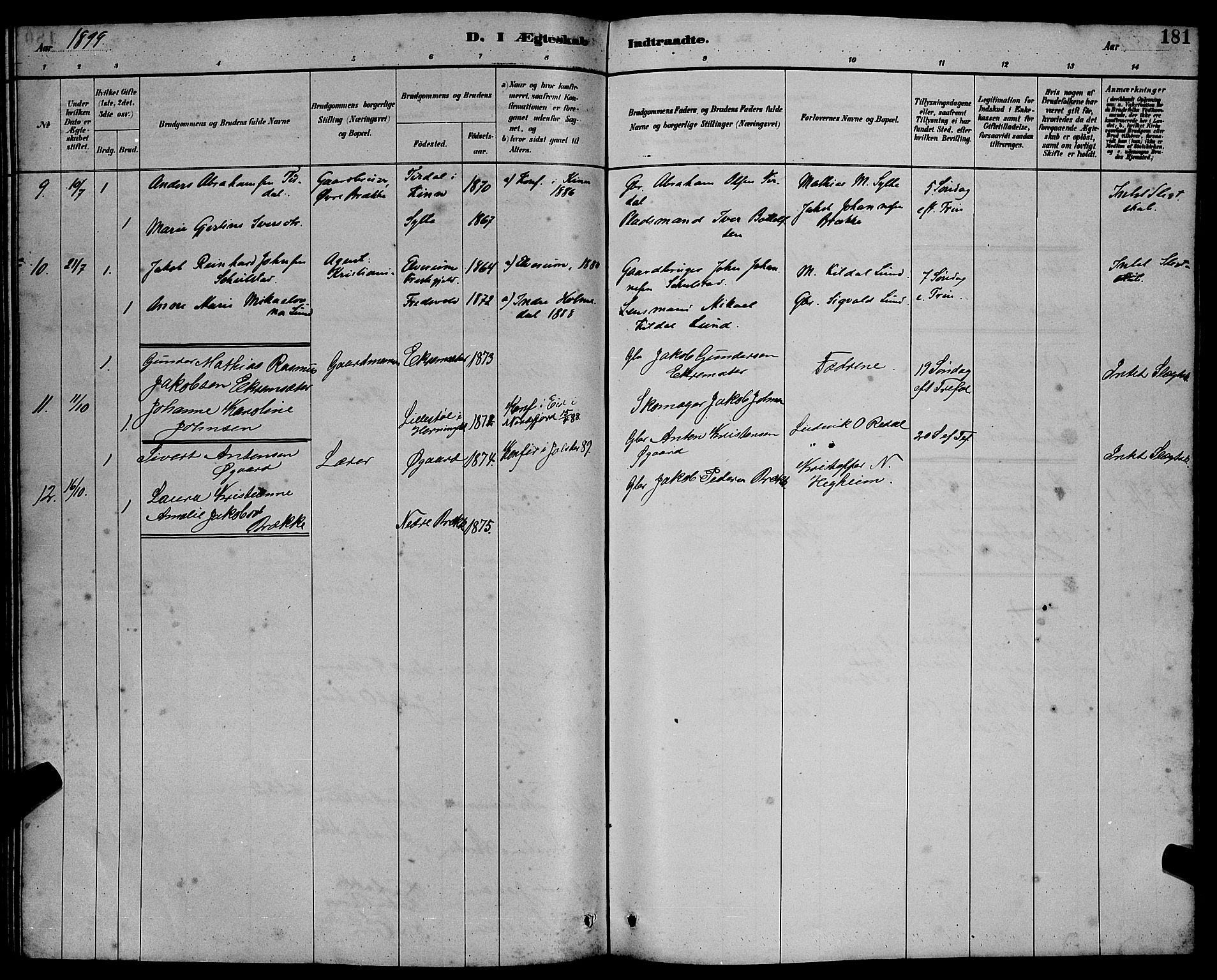 Ministerialprotokoller, klokkerbøker og fødselsregistre - Møre og Romsdal, AV/SAT-A-1454/501/L0017: Parish register (copy) no. 501C03, 1885-1901, p. 181