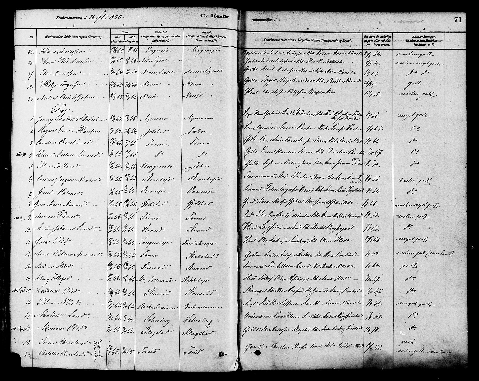 Modum kirkebøker, AV/SAKO-A-234/F/Fa/L0015: Parish register (official) no. 15 /1, 1877-1889, p. 71