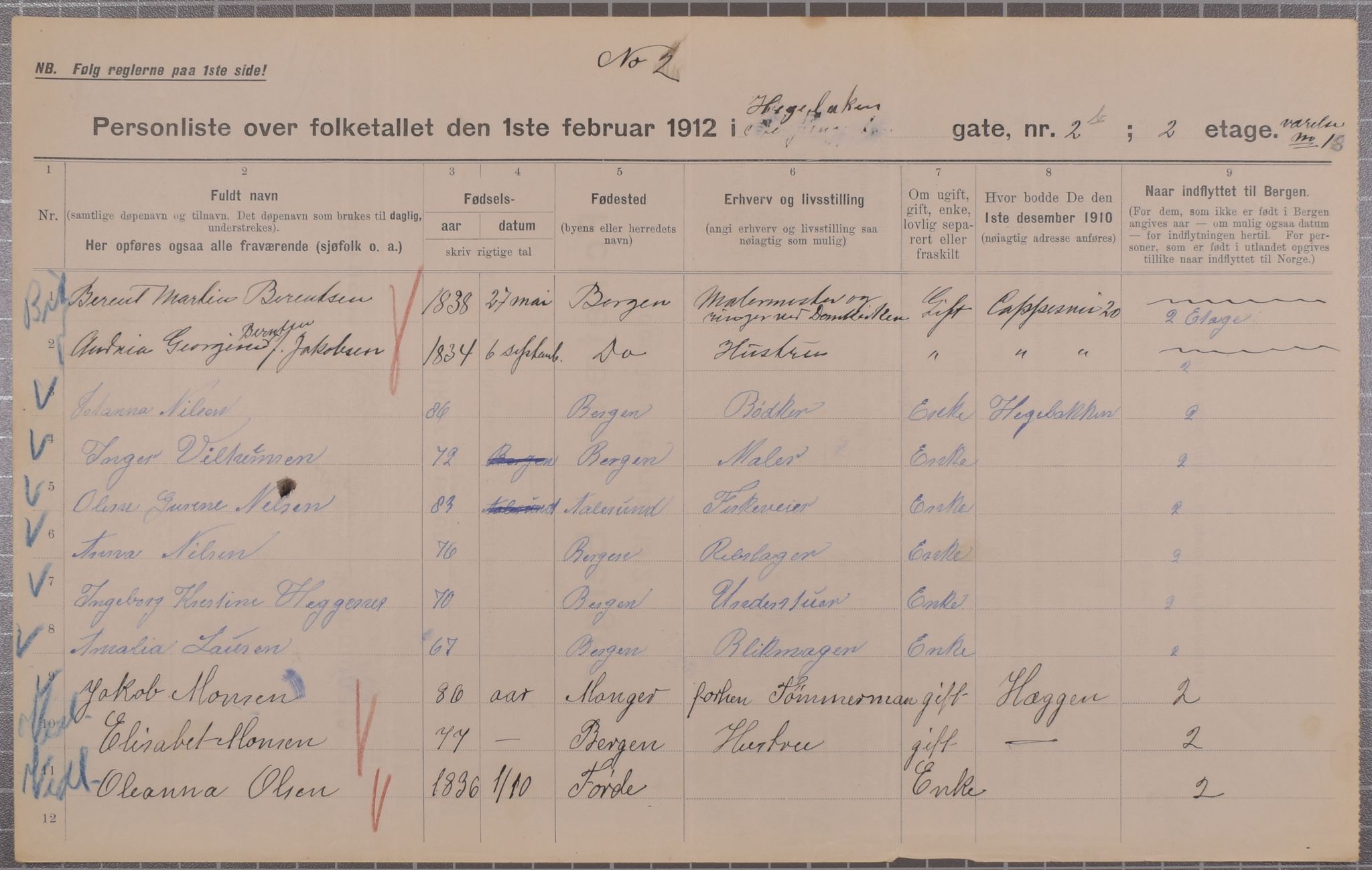 SAB, Municipal Census 1912 for Bergen, 1912, p. 1923